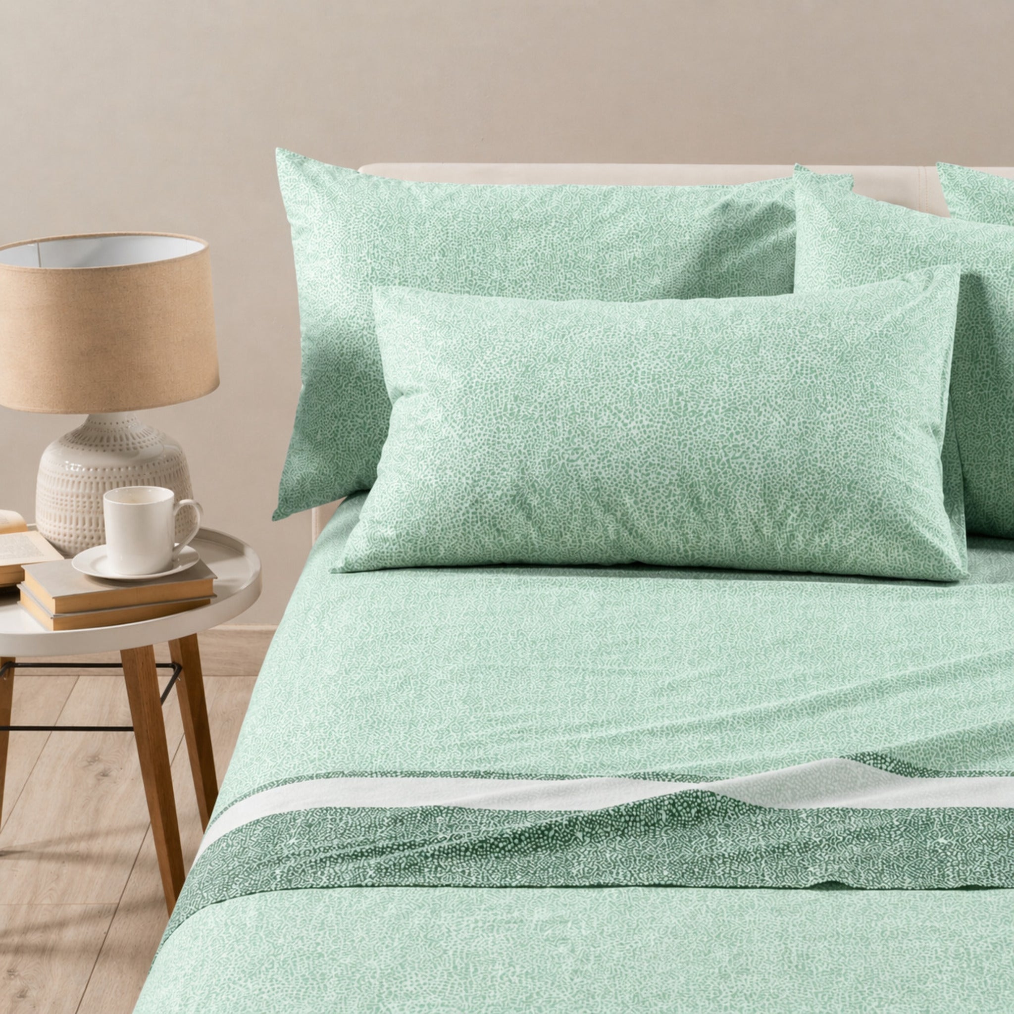 Completo lenzuola matrimoniale Caleffi Nevada 2 verde fantasia moderna