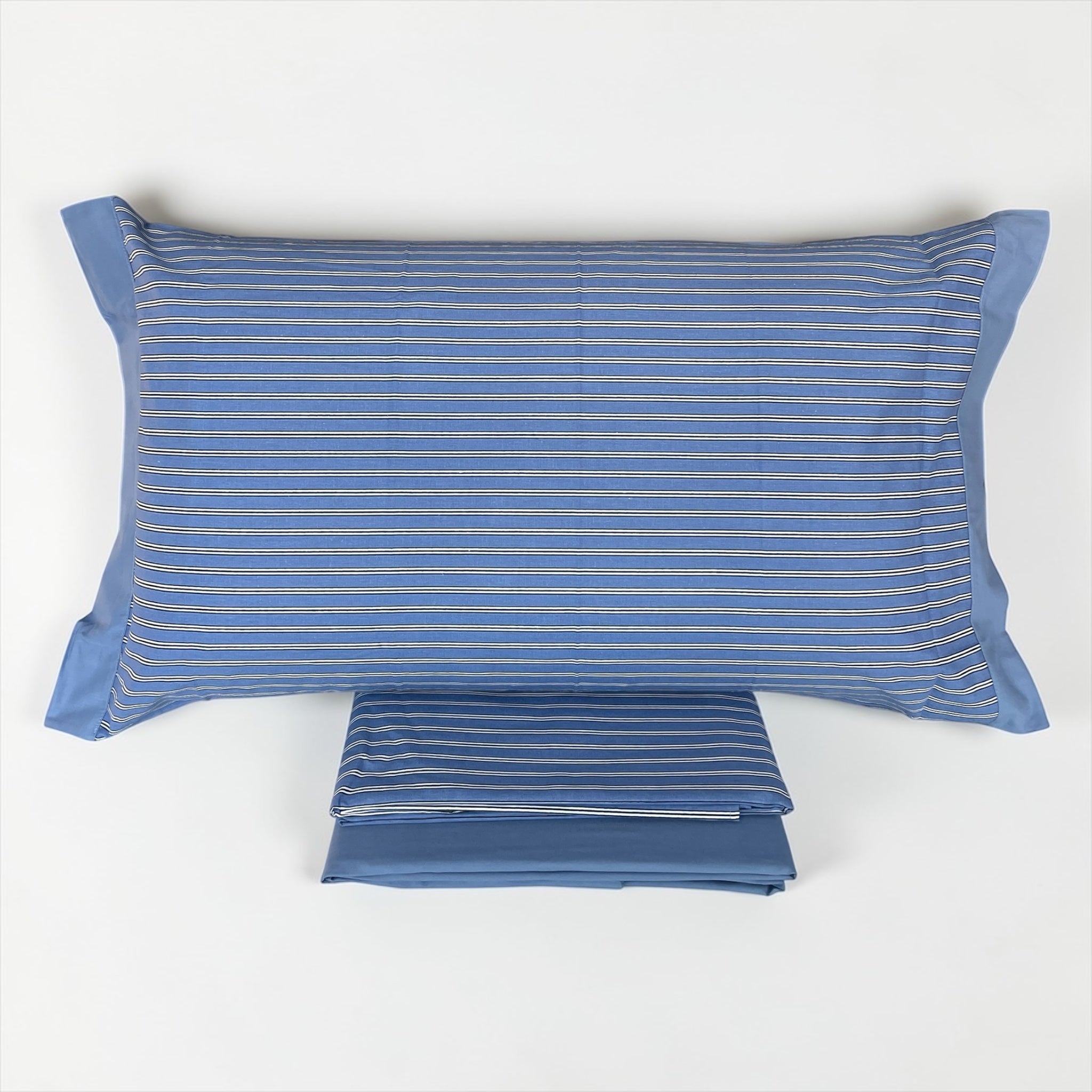 Set lenzuola matrimoniali cotone fantasia righe eleganti blu