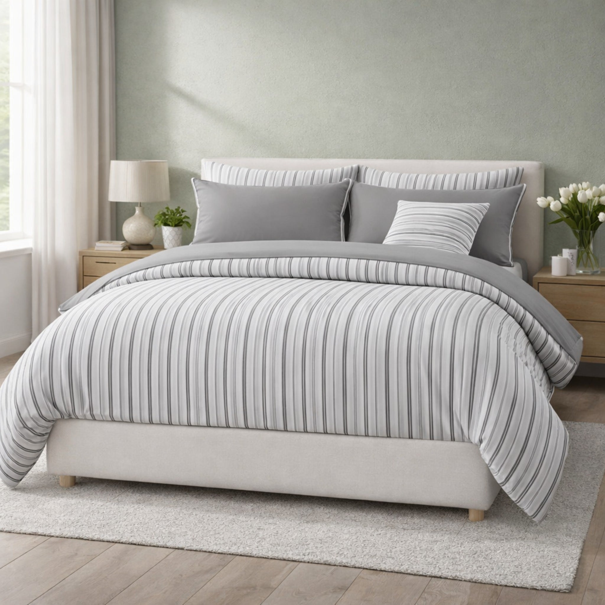 Set lenzuola matrimoniali cotone fantasia righe eleganti