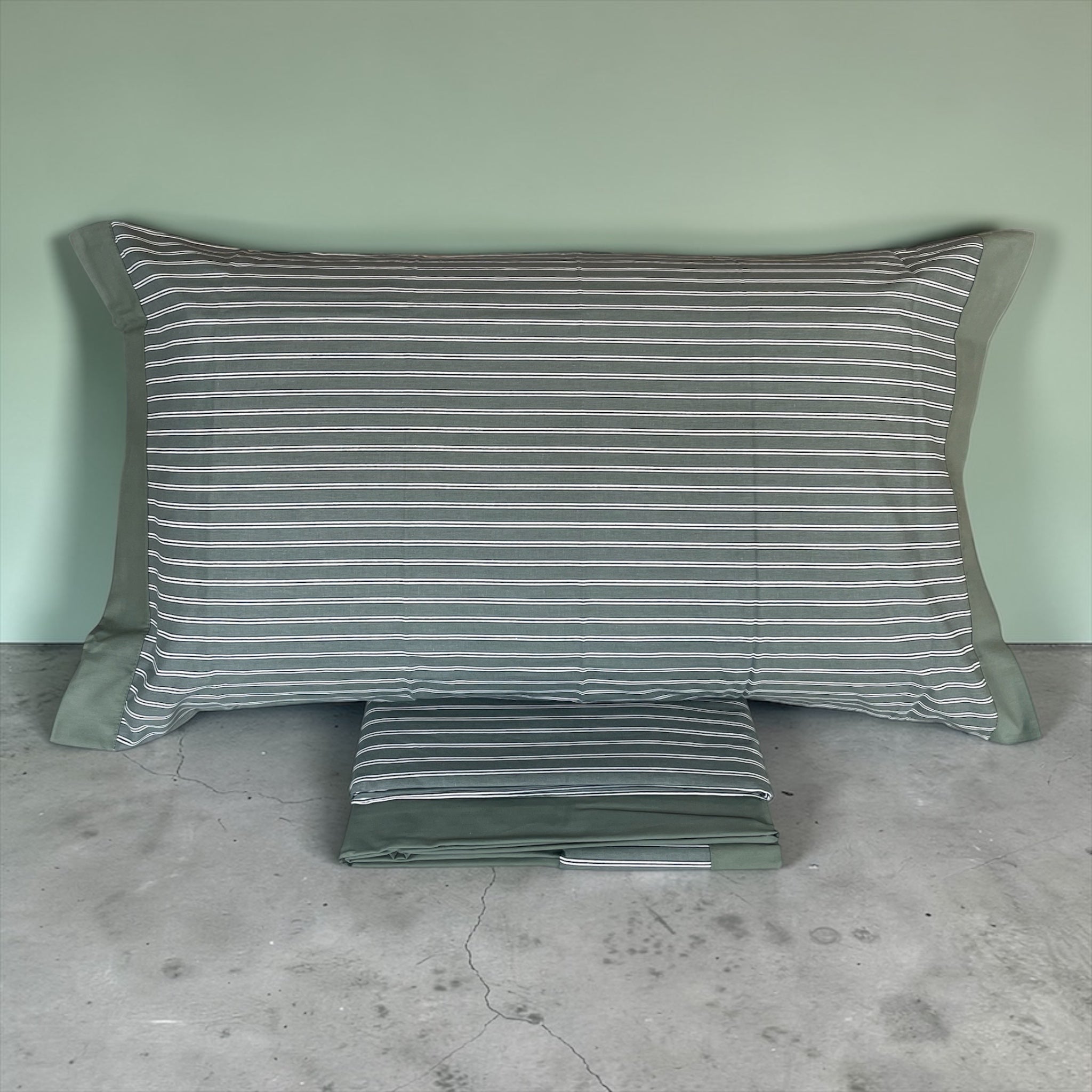 Set lenzuola matrimoniali cotone fantasia righe eleganti verde