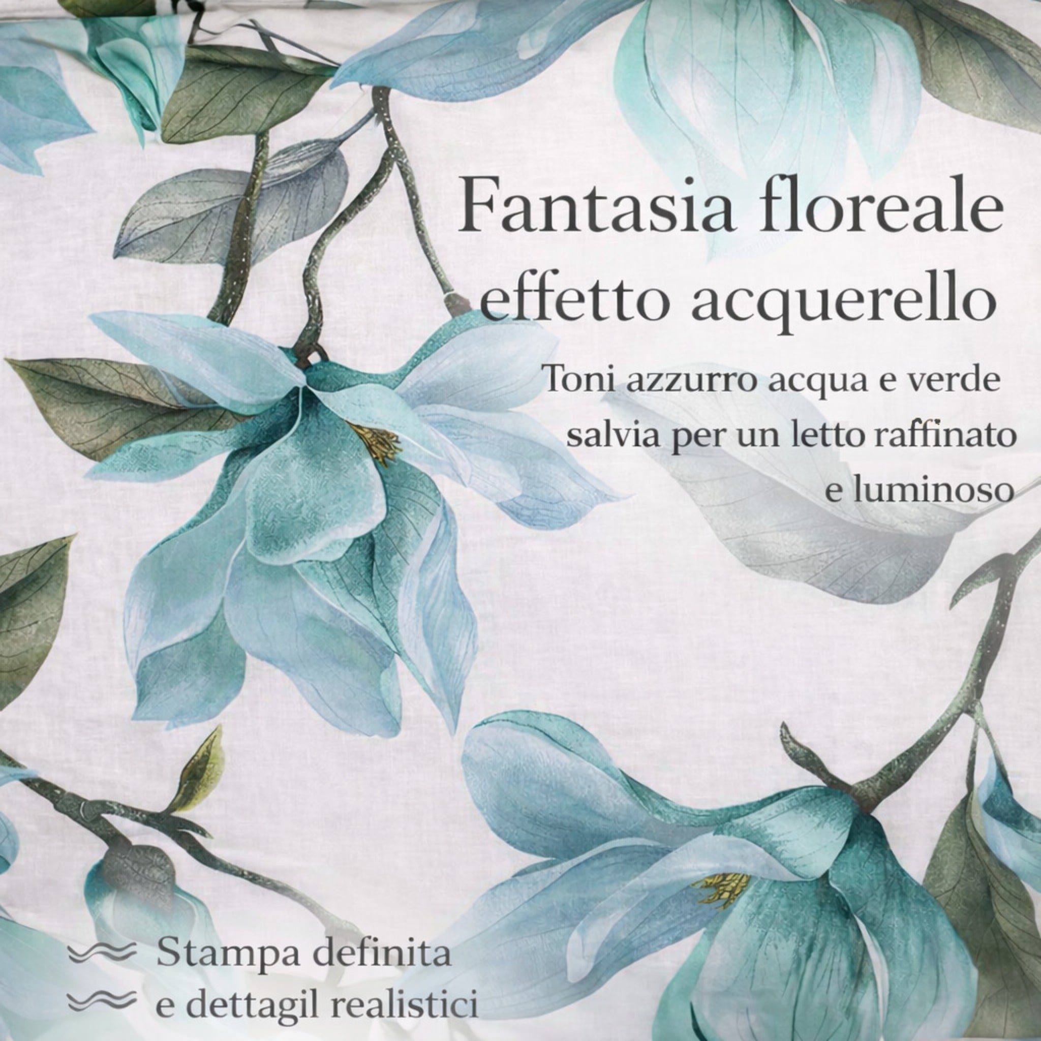 Dettaglio fantasia floreale magnolia verde acqua effetto acquerello