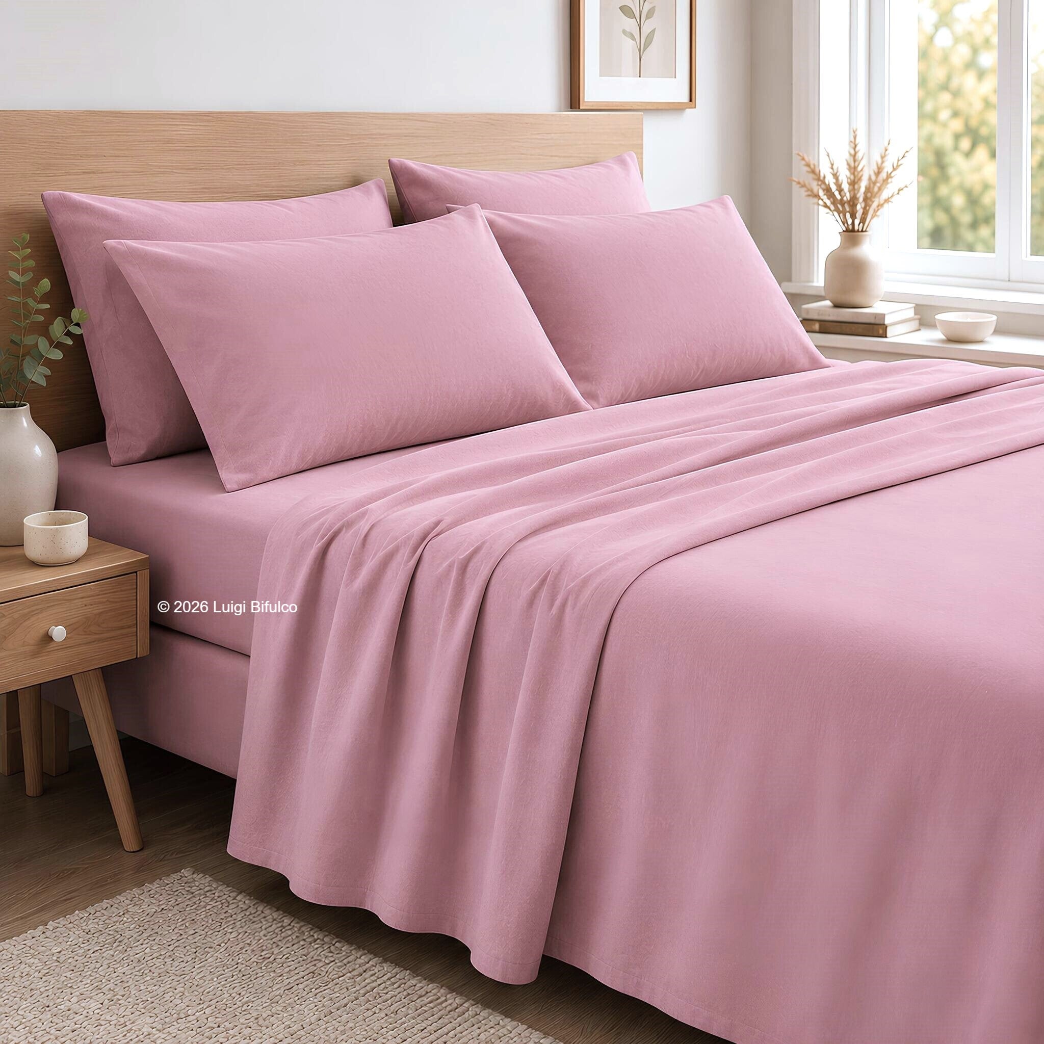 Completo lenzuola in flanella Zambaiti Frida colore tortora 100% cotone Made in Italy rosa