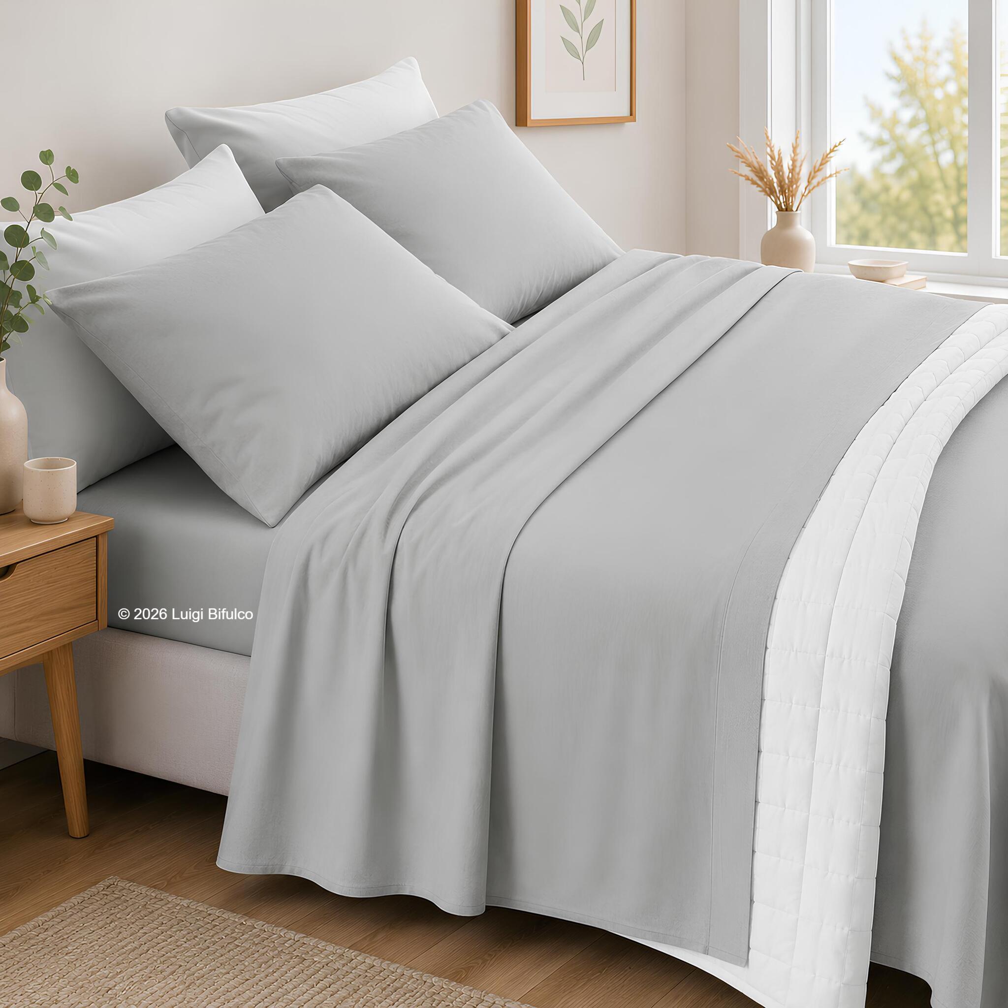 Completo lenzuola in flanella Zambaiti Frida colore tortora 100% cotone Made in Italy ghiaccio