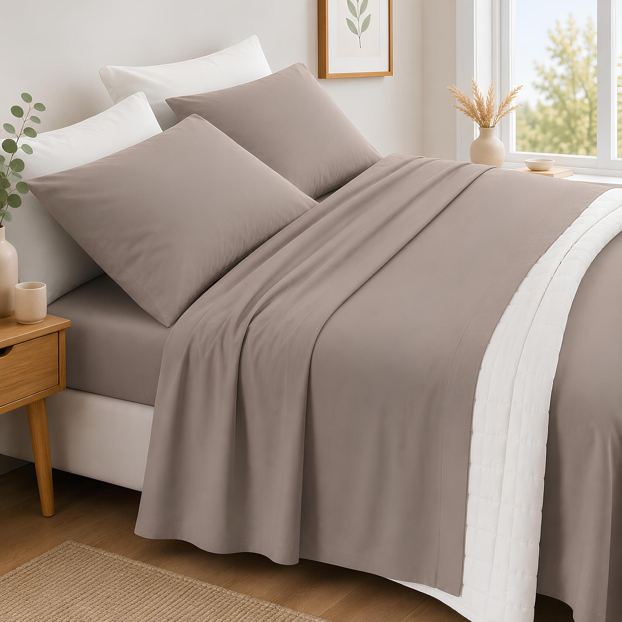 Completo lenzuola in flanella Zambaiti Frida colore tortora 100% cotone Made in Italy