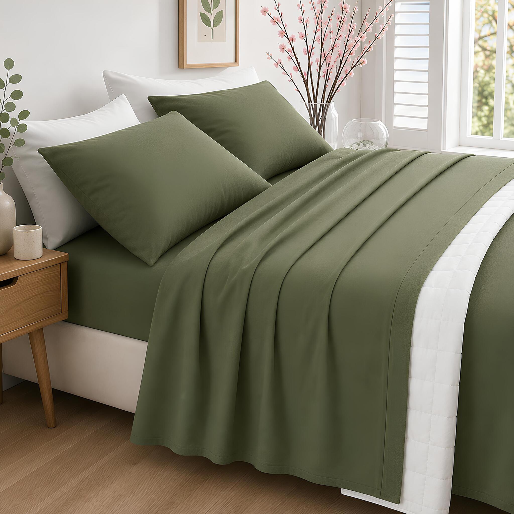 Completo lenzuola in flanella Zambaiti Frida colore tortora 100% cotone Made in Italy verdone