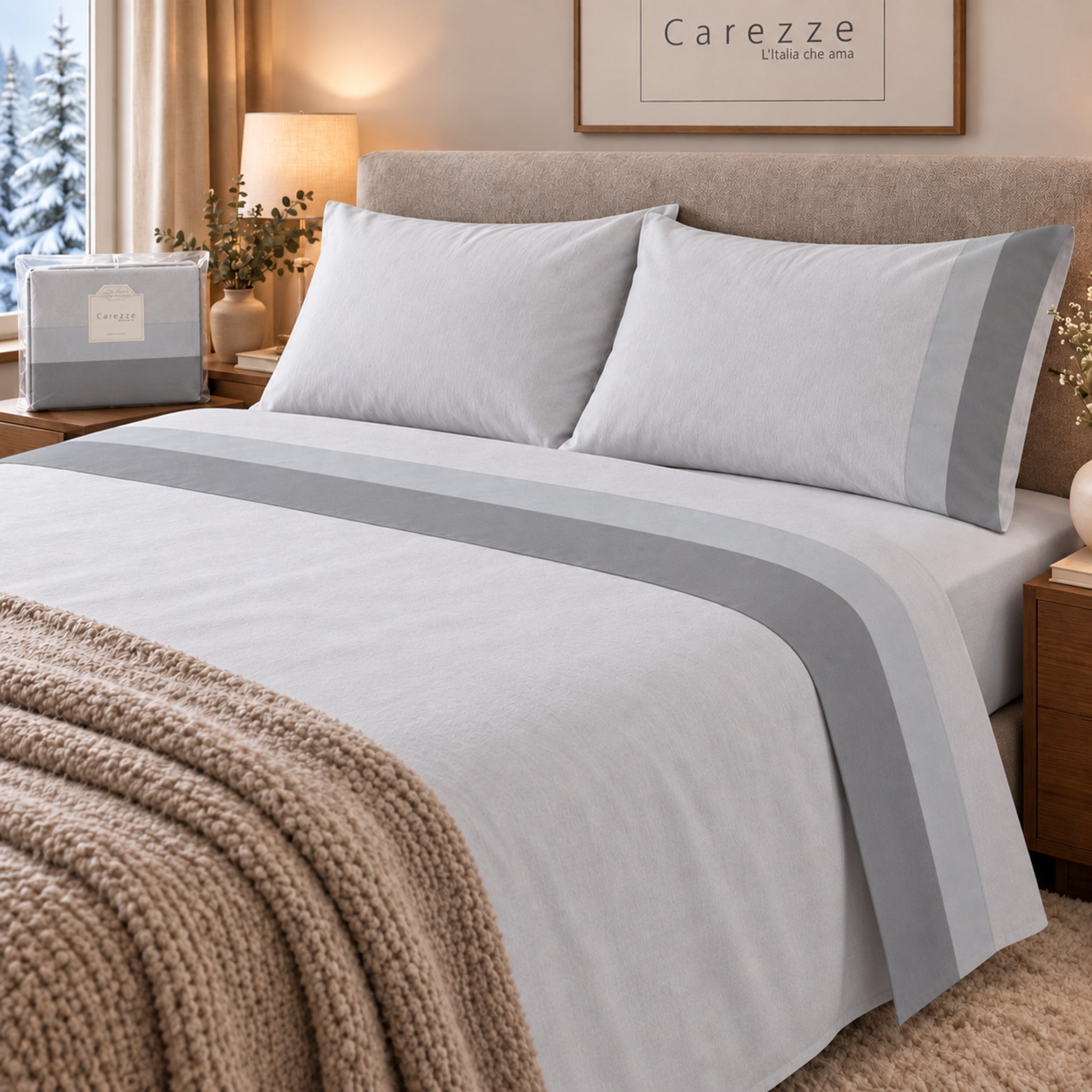 Completo lenzuola matrimoniale Carezze Grigio in caldo cotone ideale per inverno