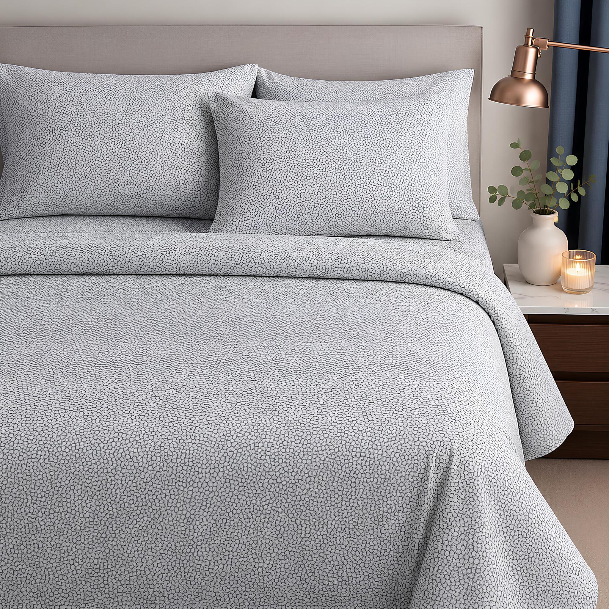 Completo lenzuola matrimoniale Rebecca Home Nicol in flanella 100% cotone colore grigio