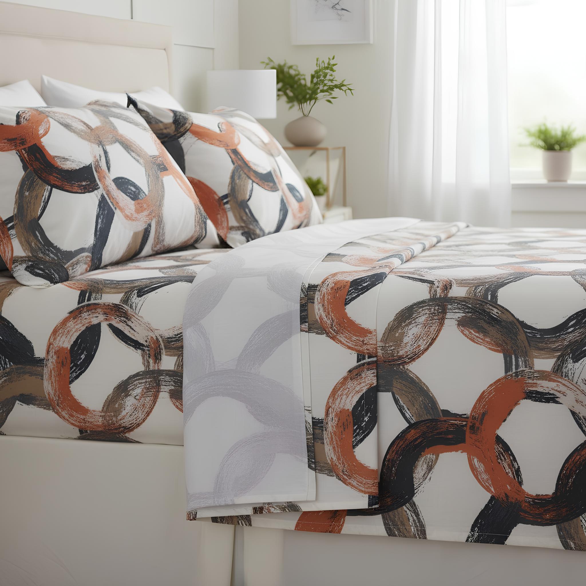 completo lenzuola matrimoniale percalle cotone fantasia geometrica ambra Rebecca Home