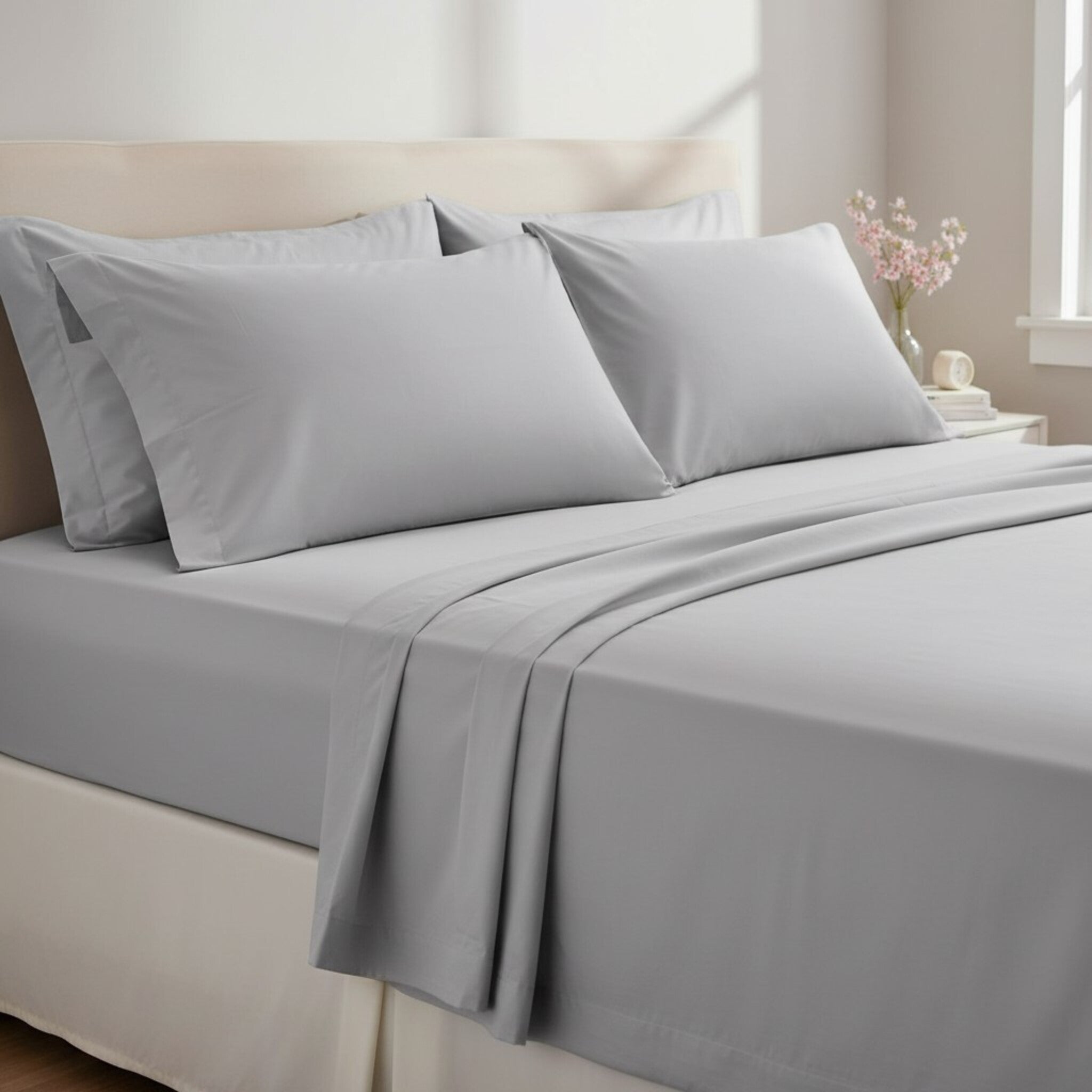 Completo lenzuola matrimoniale grigio in cotone percalle Rebecca Home
