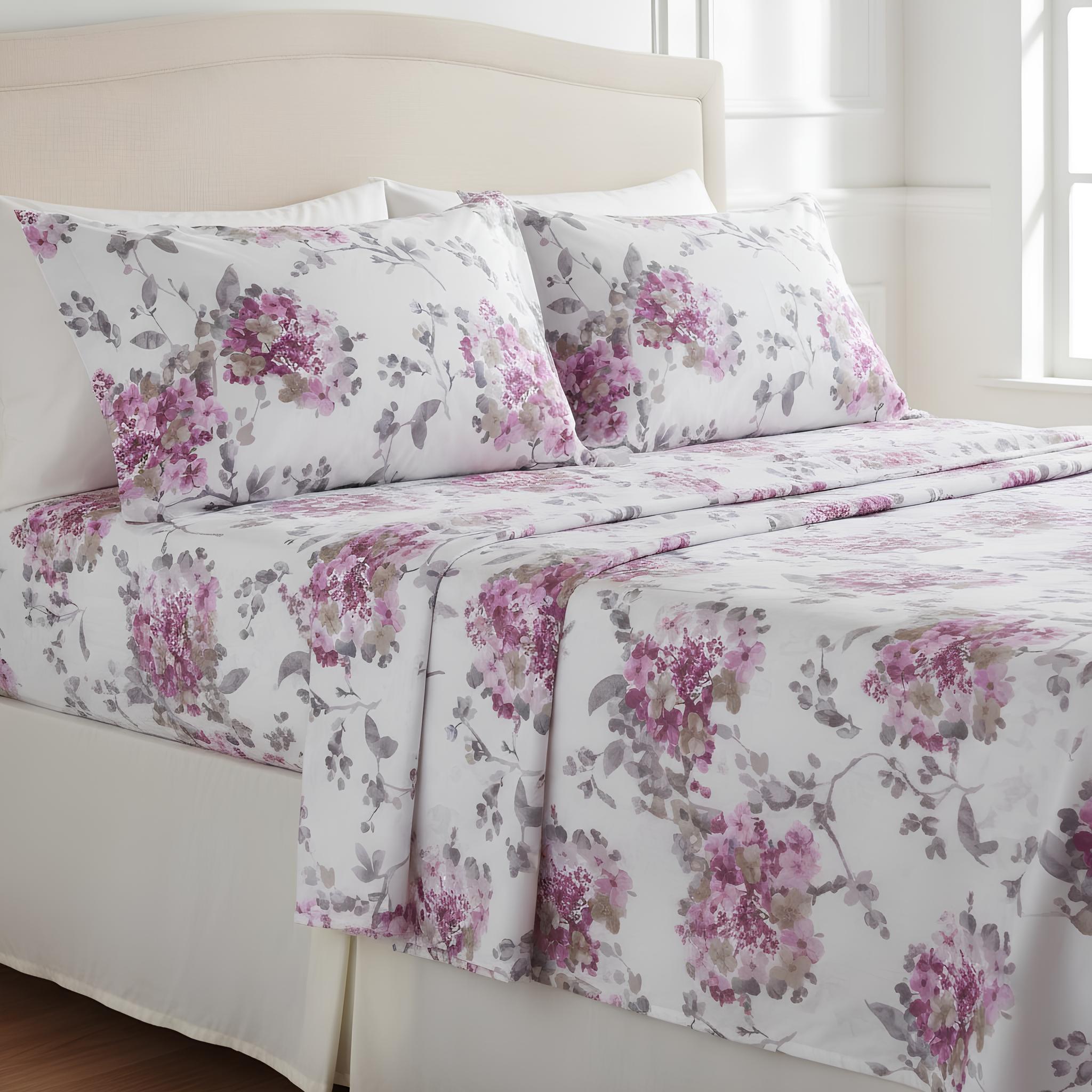 Completo lenzuola matrimoniale rosa floreale elegante cotone
