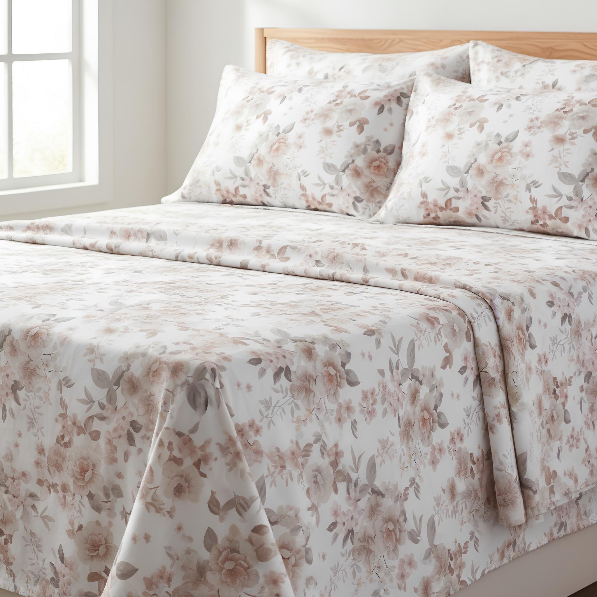 Completo lenzuola matrimoniale tortora elegante floreale Rebecca Home
