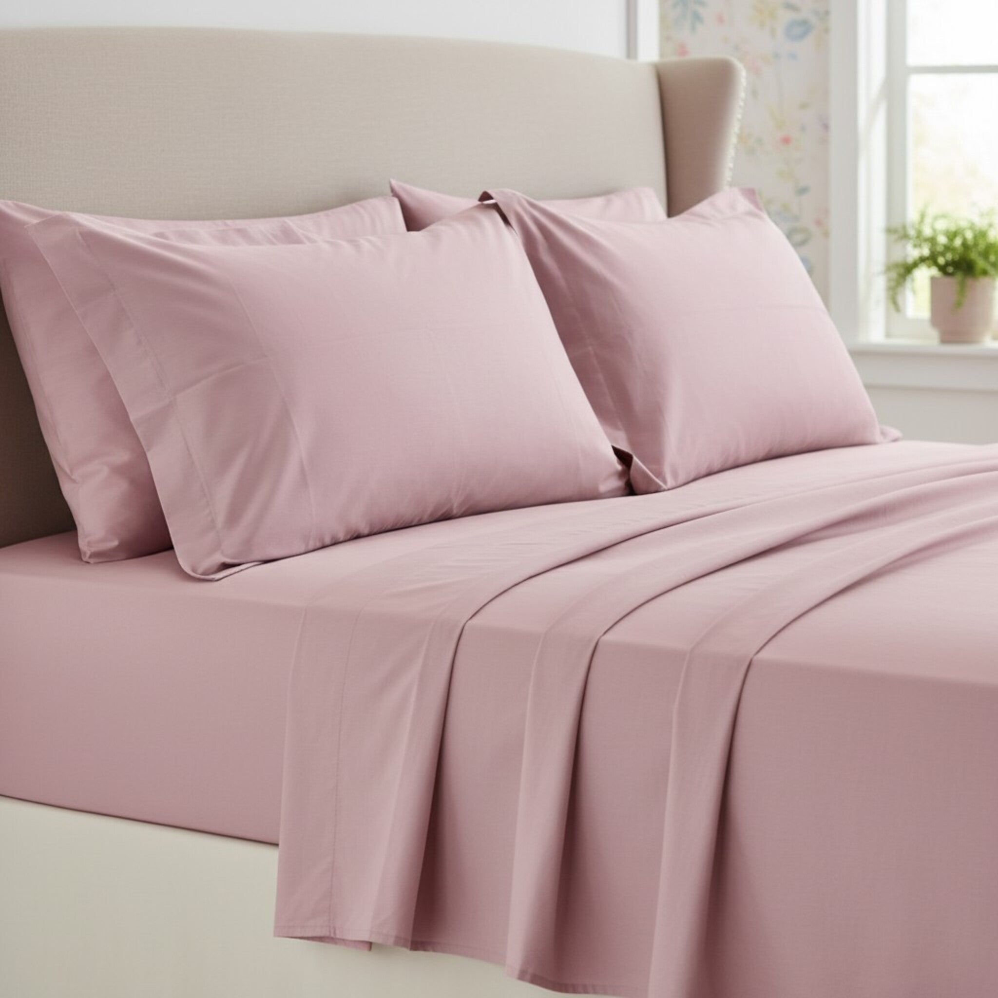 Completo lenzuola matrimoniale rosa antico in cotone percalle Rebecca Home