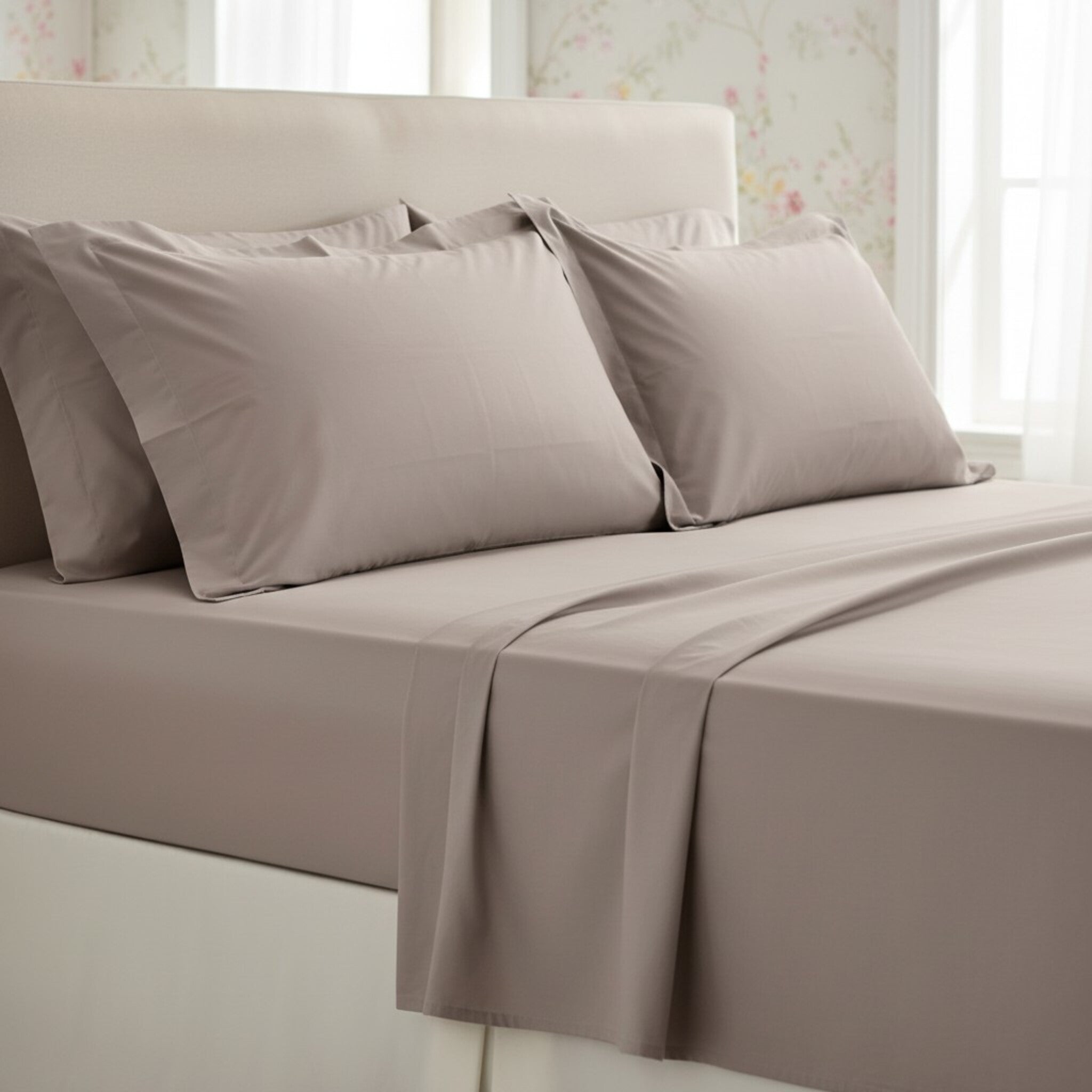 Completo lenzuola matrimoniale tortora in cotone percalle Rebecca Home