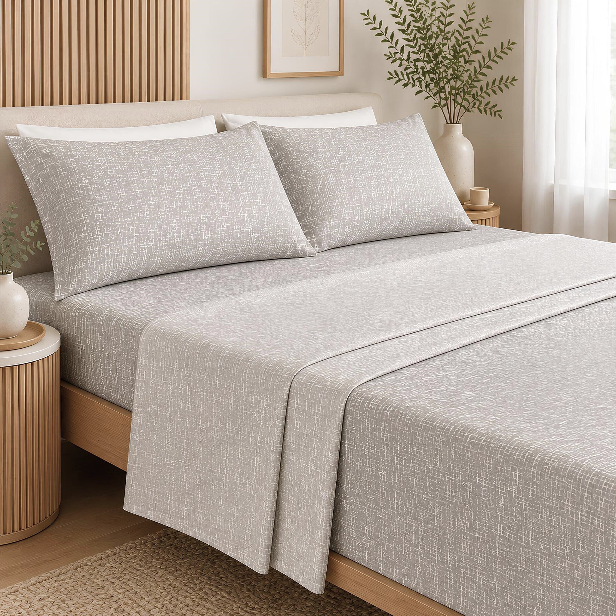 Completo lenzuola matrimoniale Zambaiti Climp Tortora in 100% cotone Made in Italy