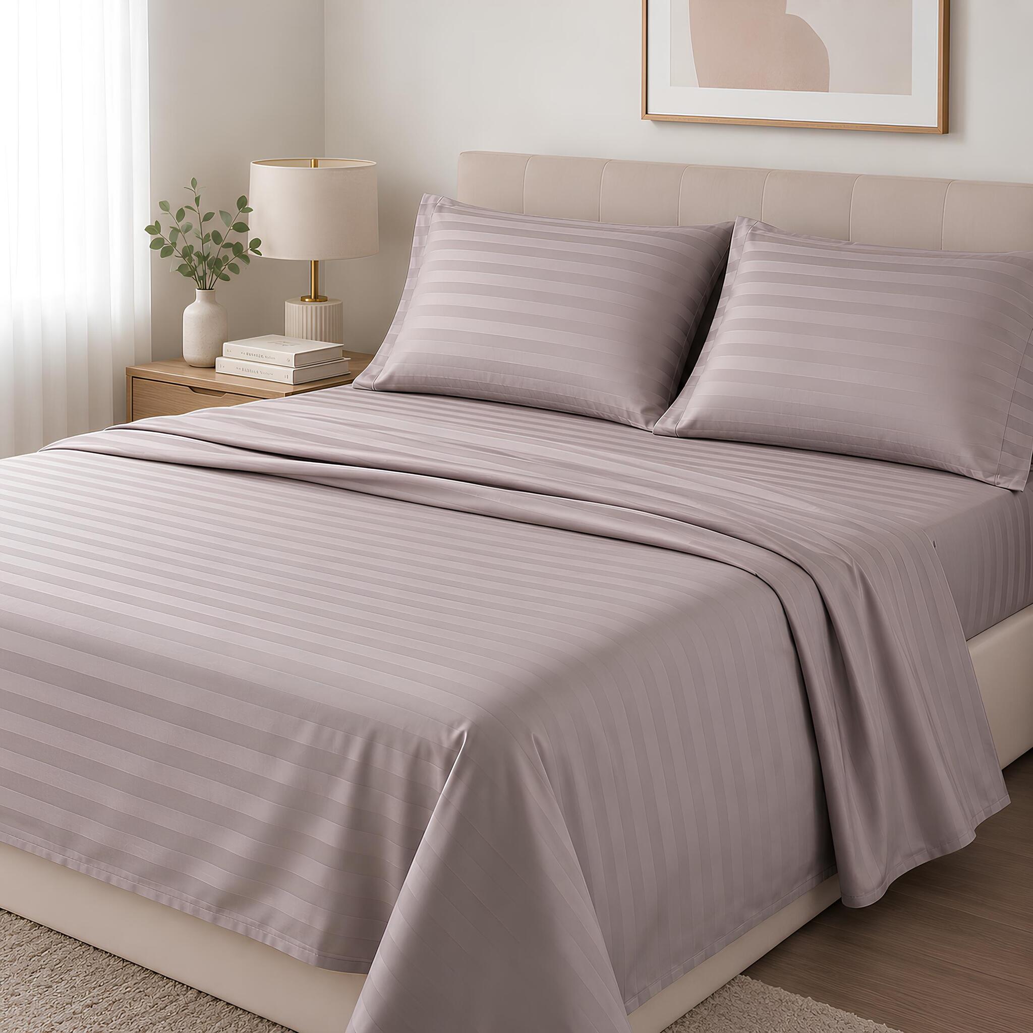 Completo lenzuola matrimoniale Maxi Zambaiti Raso tortora in 100% cotone jacquard