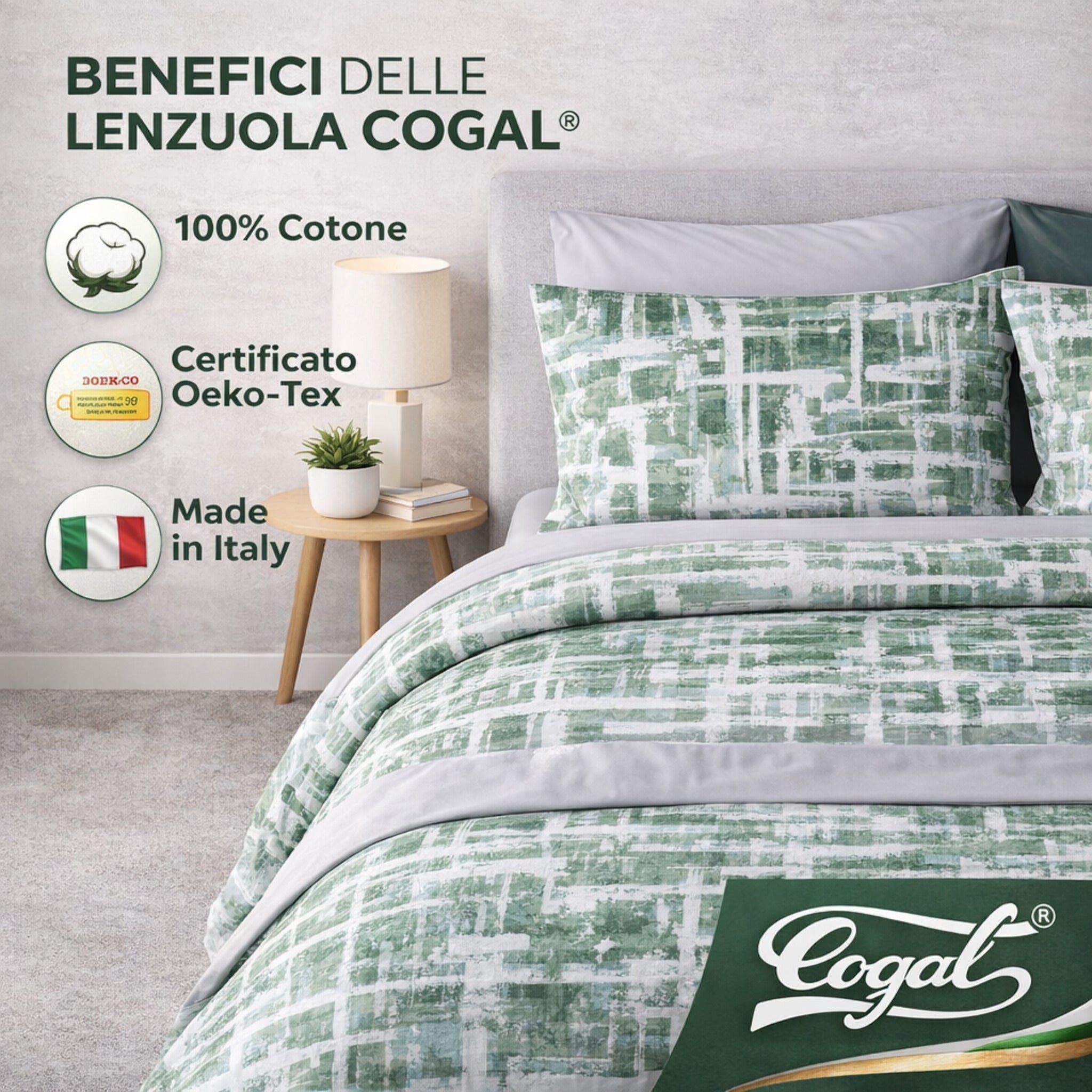 Set letto moderno geometrico verde cotone