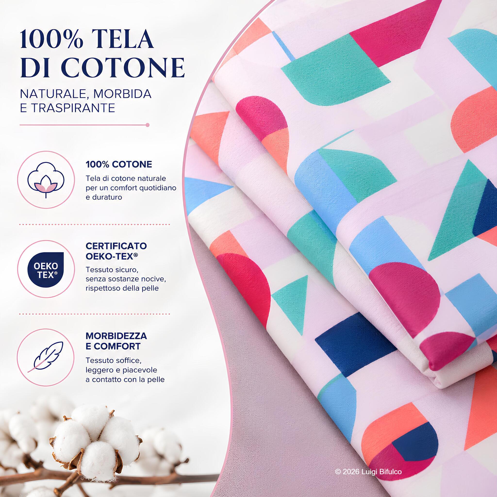 Dettaglio tessuto completo lenzuola Bassetti Playtime rosa in 100% tela di cotone certificato OEKO-TEX®