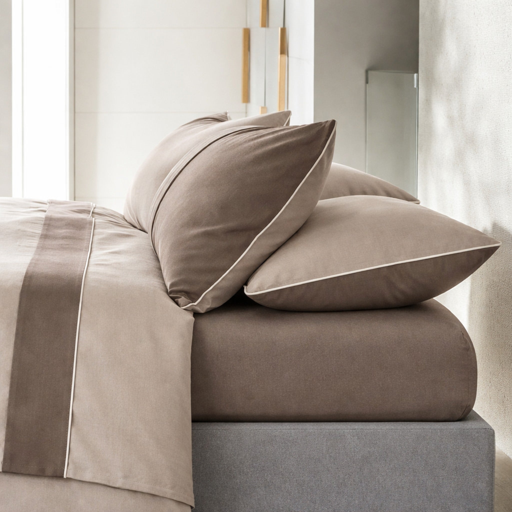 completo lenzuola matrimoniale raso cotone 300 fili Galizzi moka