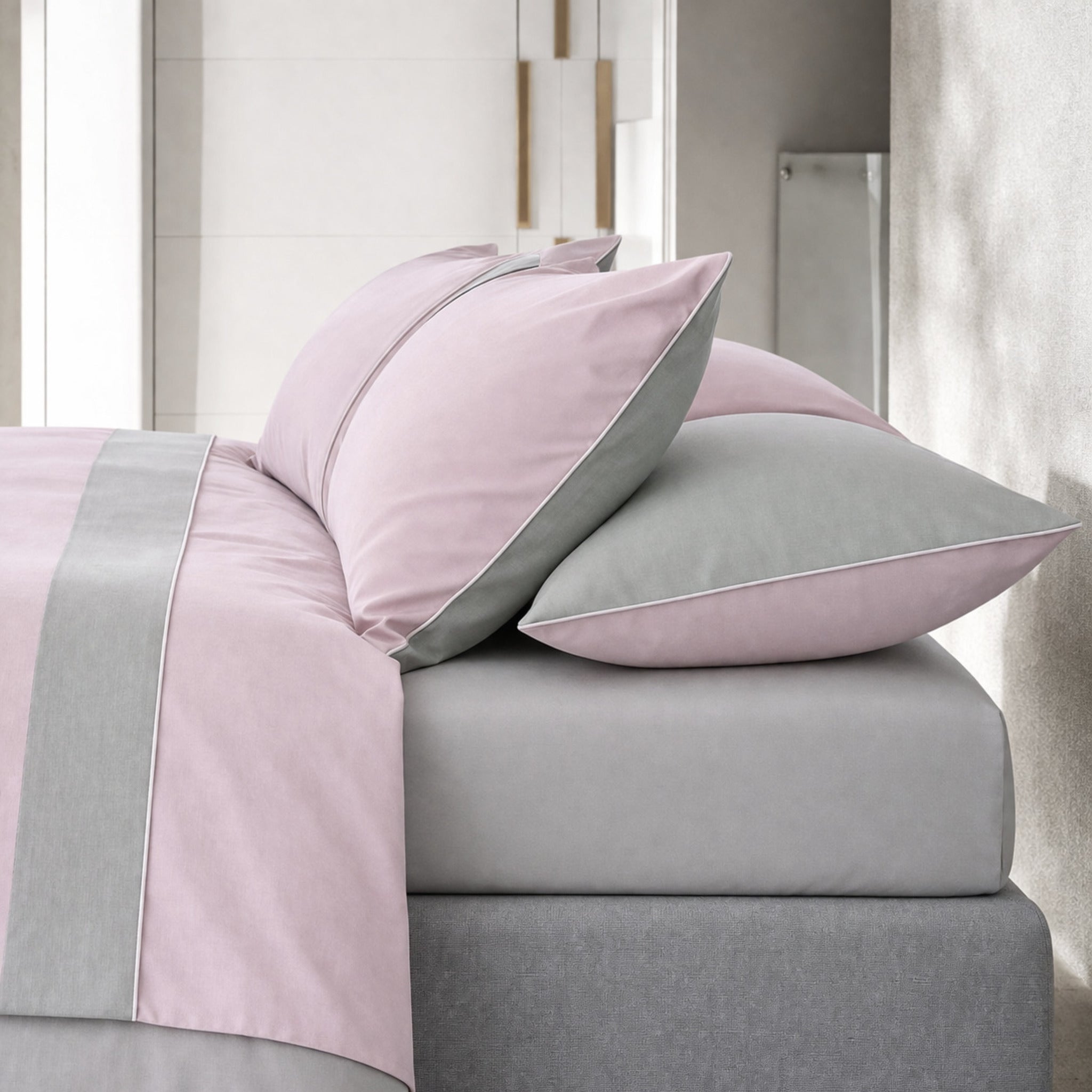 completo lenzuola matrimoniale raso cotone 300 fili Galizzi rosa