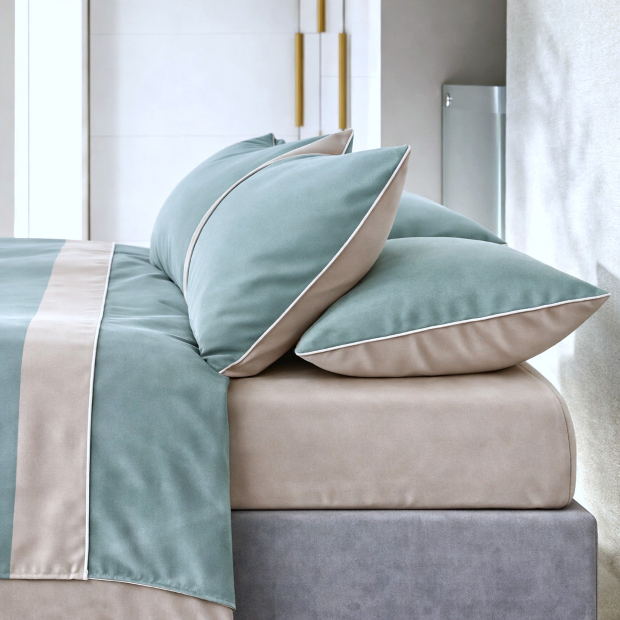 completo lenzuola matrimoniale raso cotone 300 fili Galizzi verde