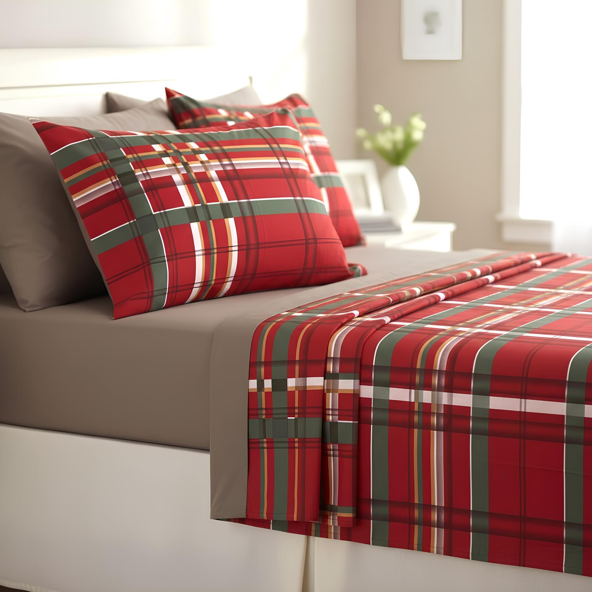 Completo lenzuola singolo Bassetti Kilt rosso in cotone con fantasia tartan scozzese