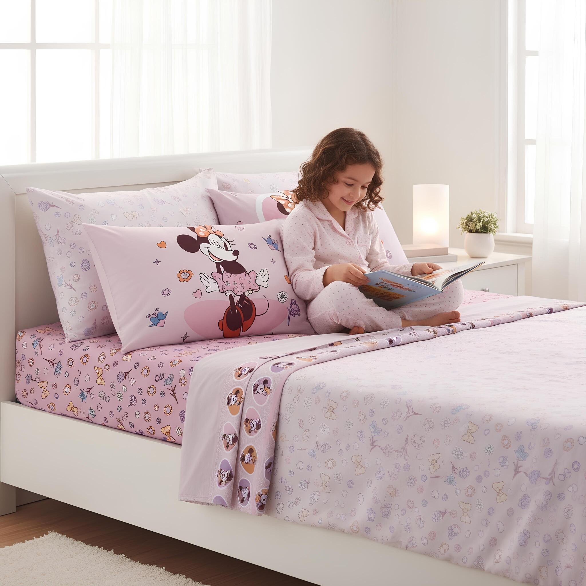 Completo lenzuola singolo Caleffi Minnie Love in 100% cotone con stampa ufficiale Disney