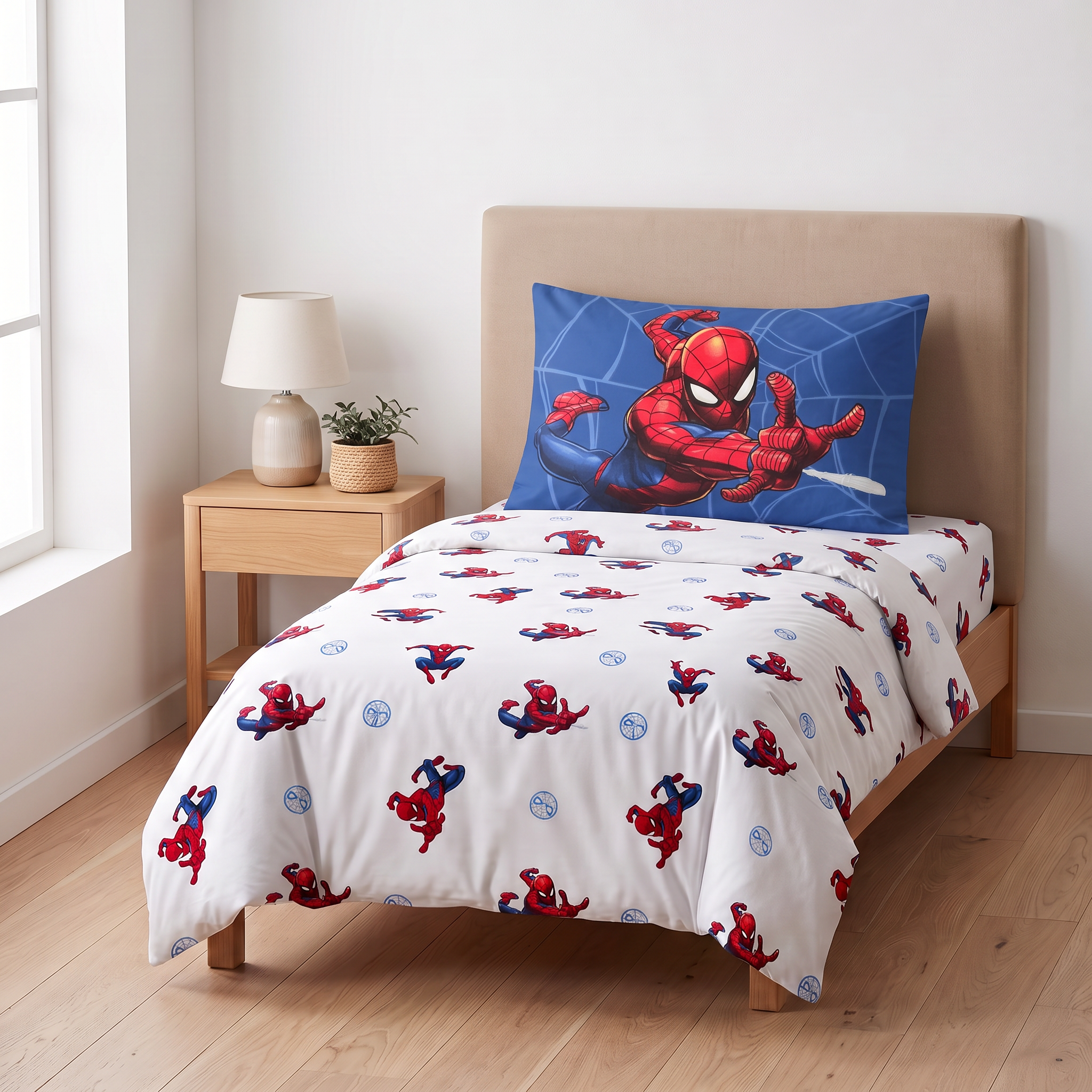 Completo lenzuola singolo Caleffi Spiderman Super Web in 100% cotone con stampa ufficiale Marvel