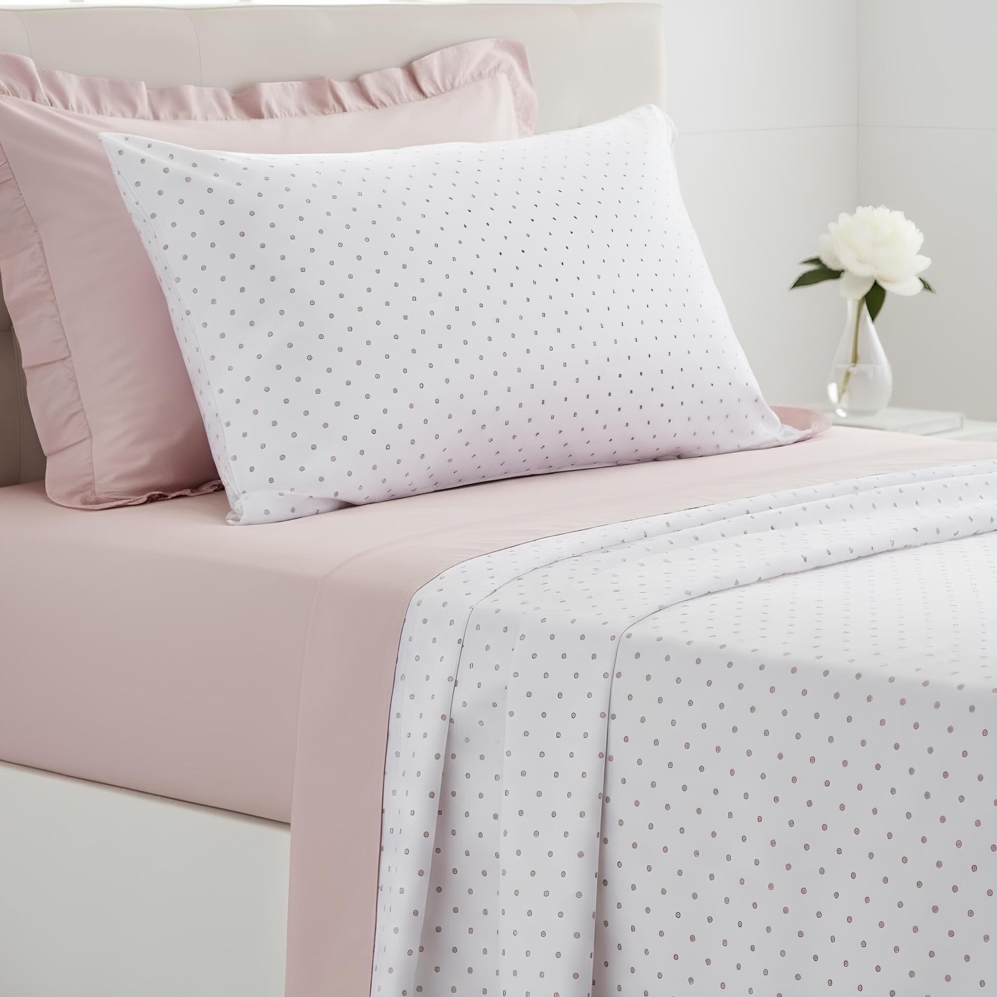 completo lenzuola singolo cotone pois rosa cogal