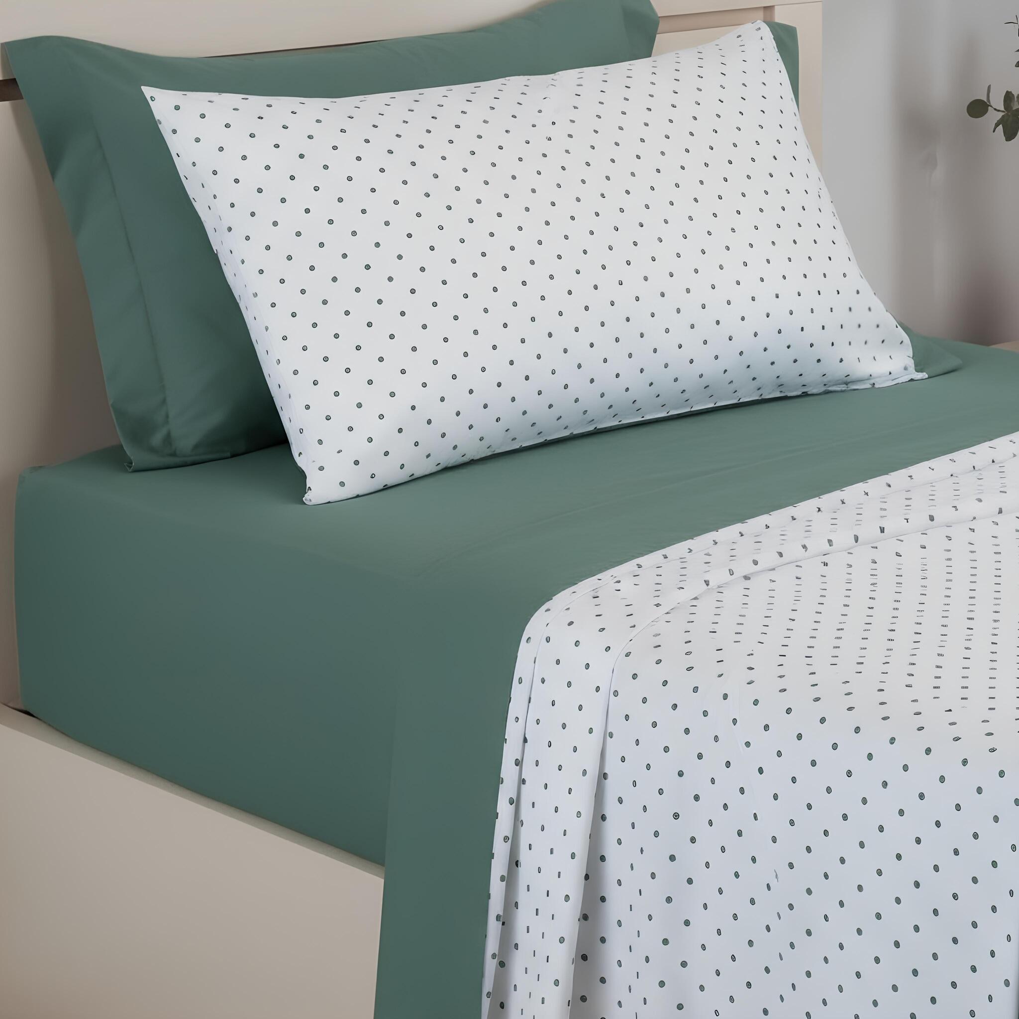 completo lenzuola singolo cotone pois verde cogal