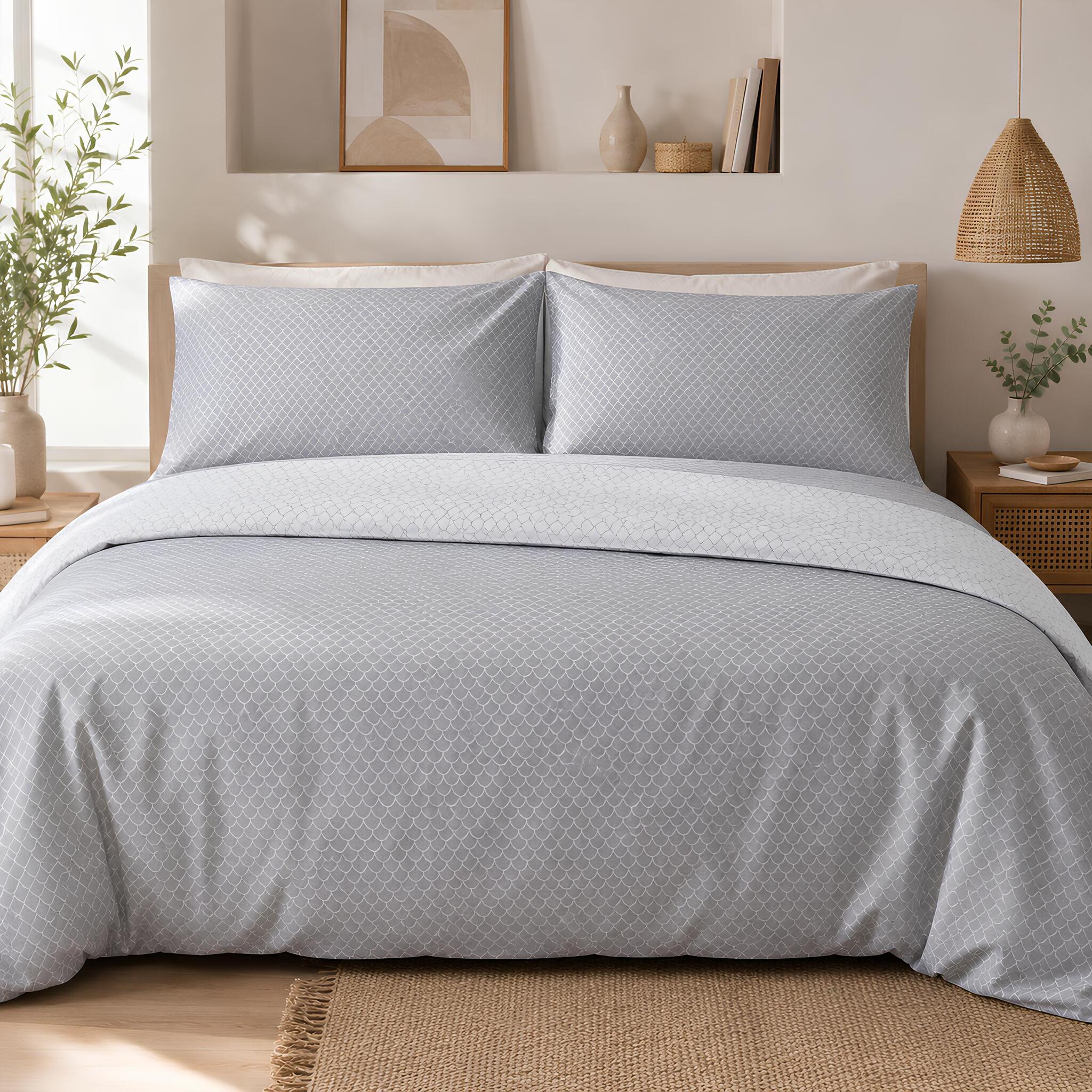 Completo lenzuola una piazza e mezza Zambaiti Arki in 100% cotone Made in Italy Grigio 