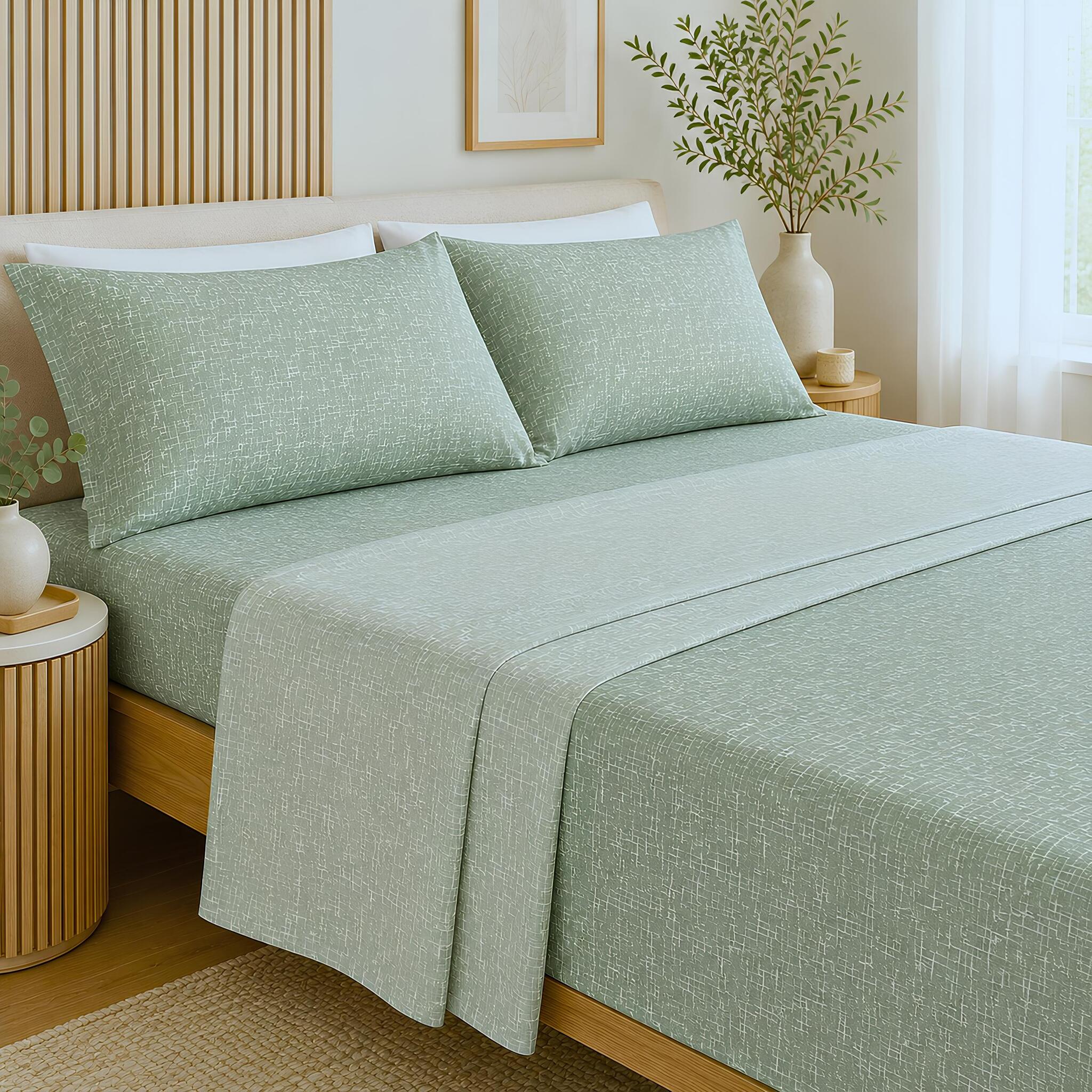Completo lenzuola una piazza e mezza Zambaiti Climp in 100% cotone Made in Italy oliva