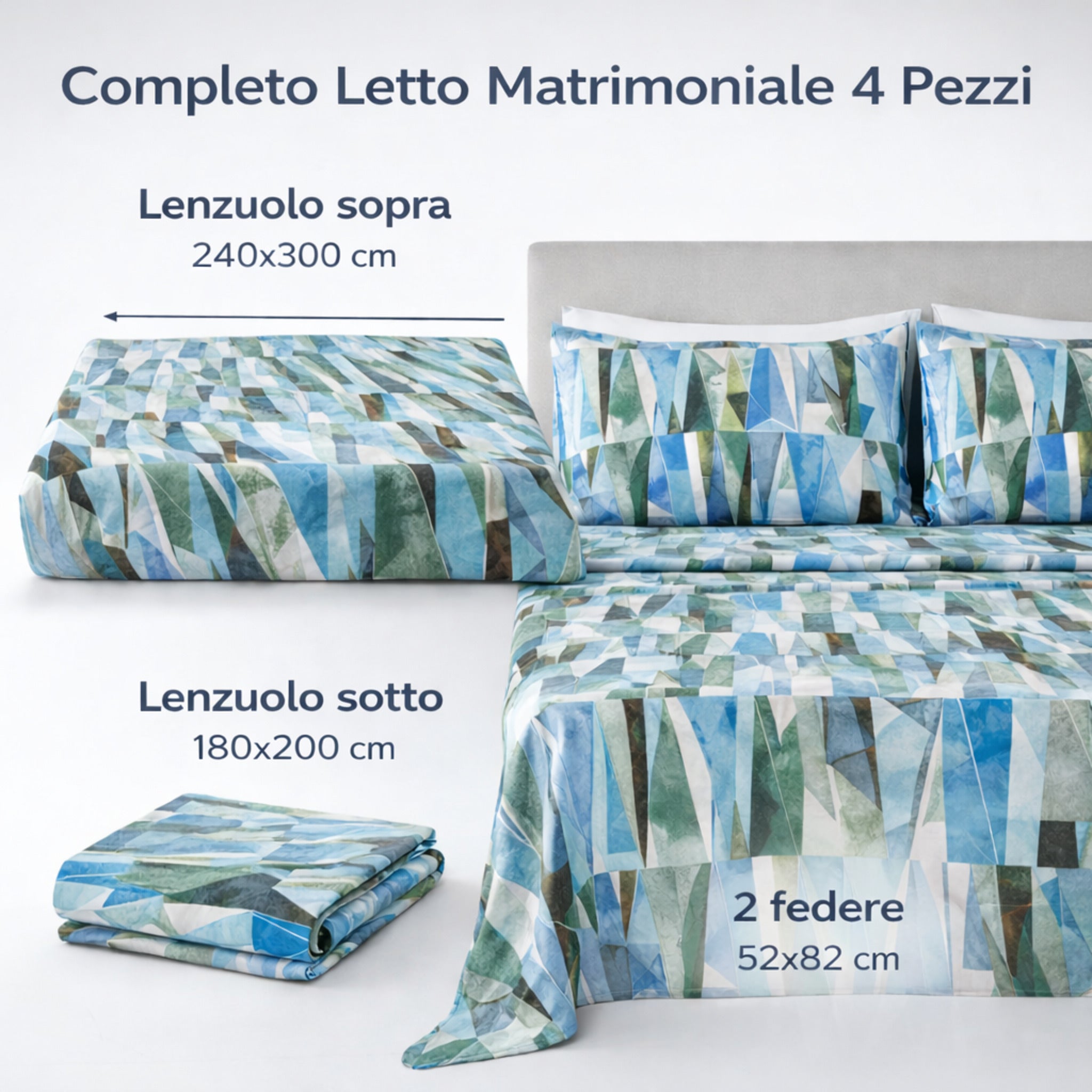 Set completo lenzuola matrimoniale 4 pezzi Zambaiti Vertice misure