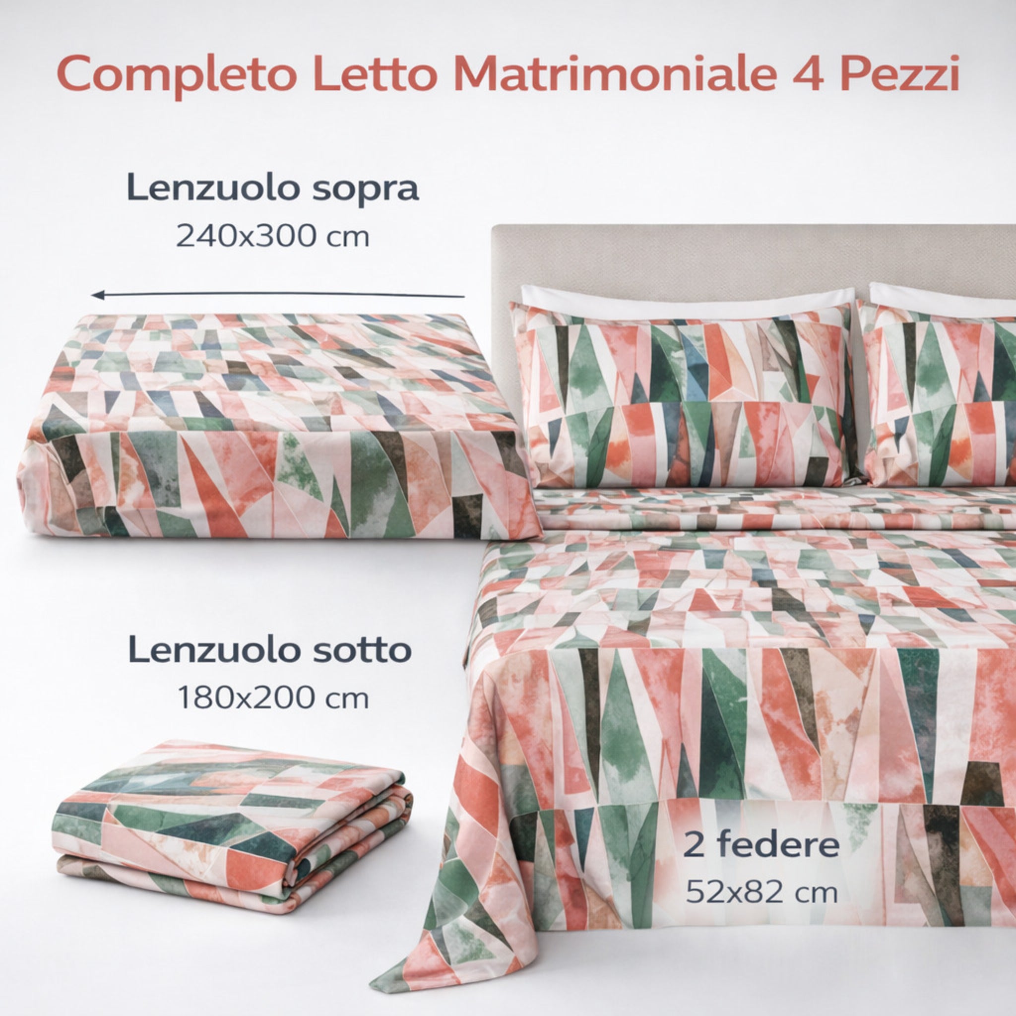 Set completo lenzuola matrimoniale 4 pezzi Zambaiti Vertice misure
