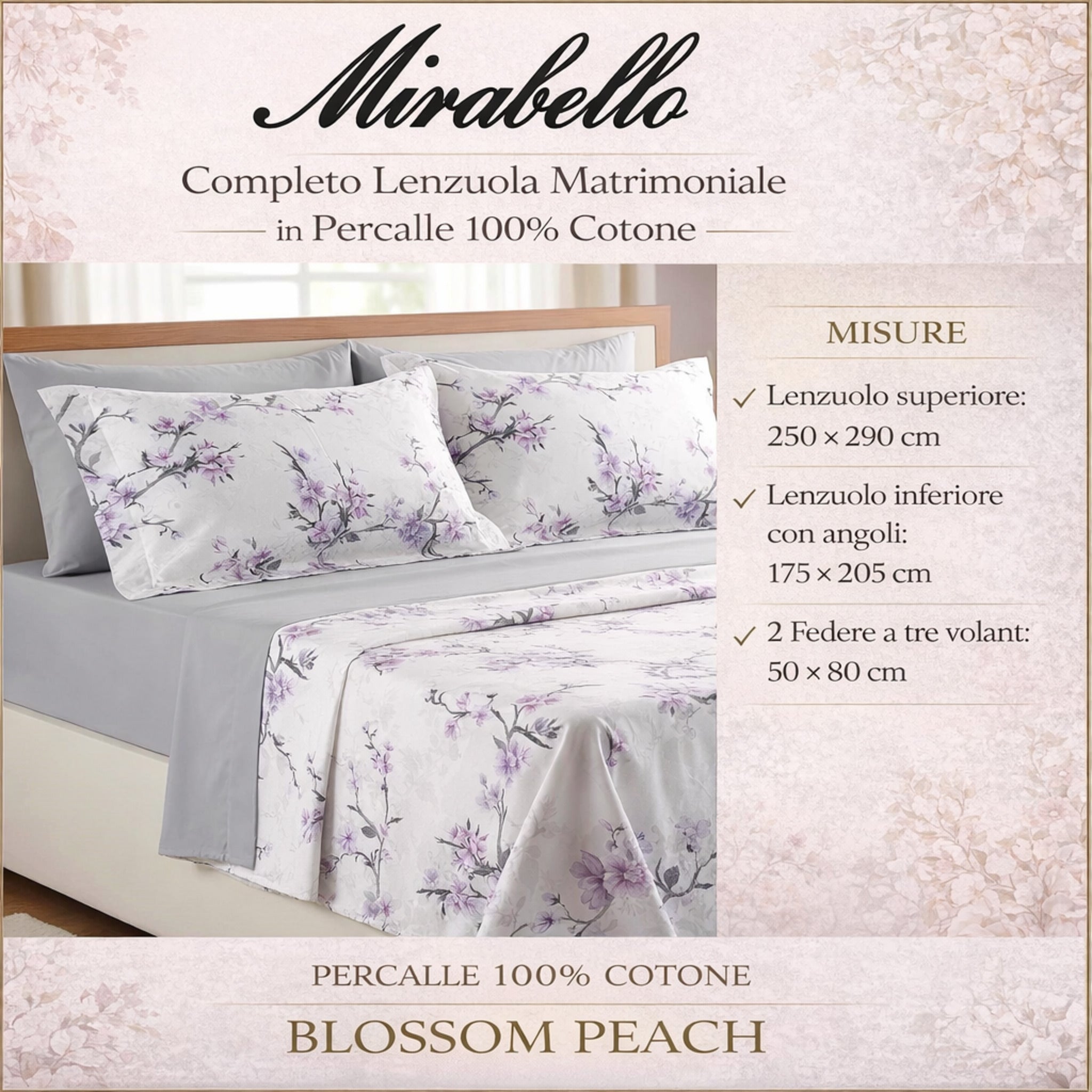 Completo letto floreale lilla delicato
