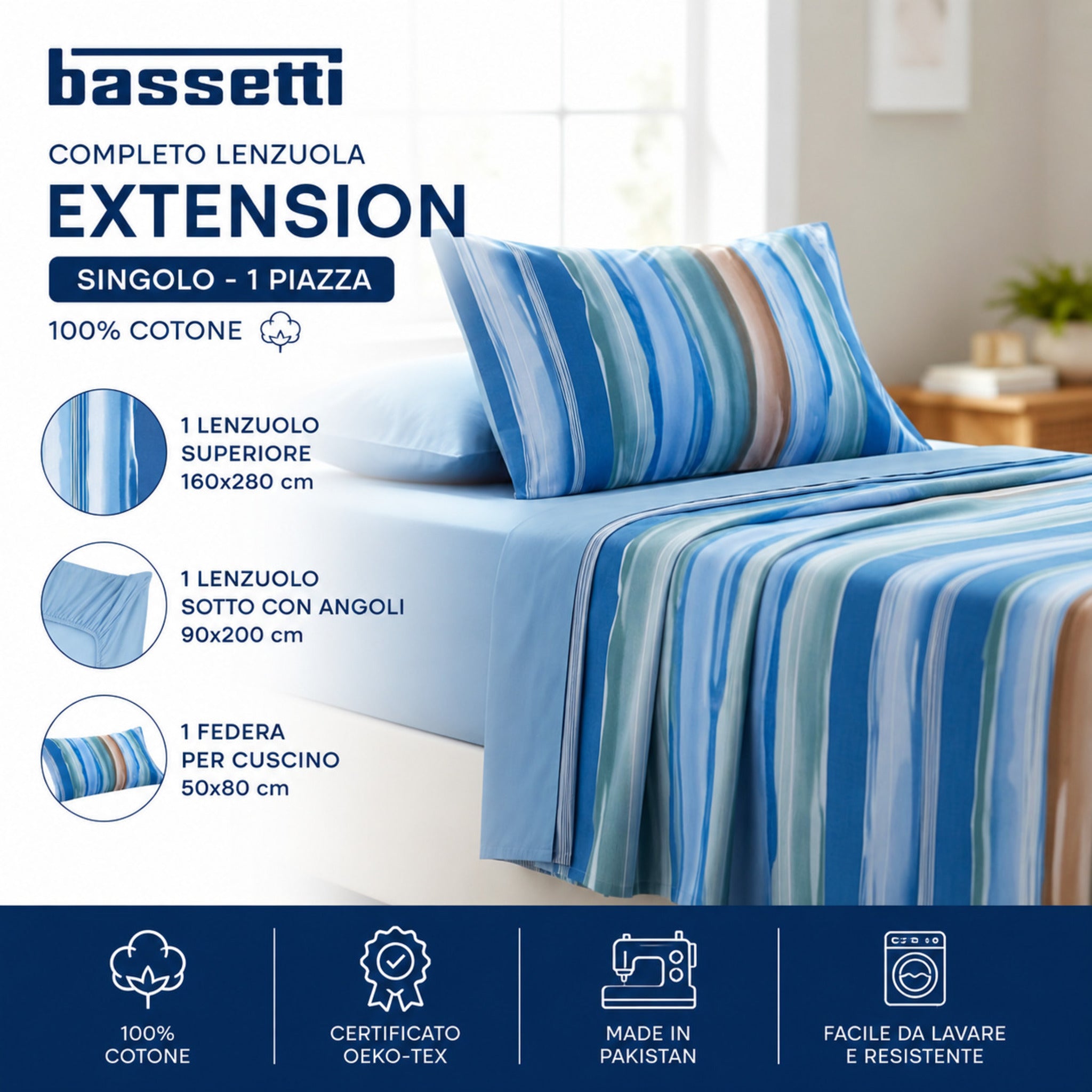completo letto singolo 100 cotone blu azzurro