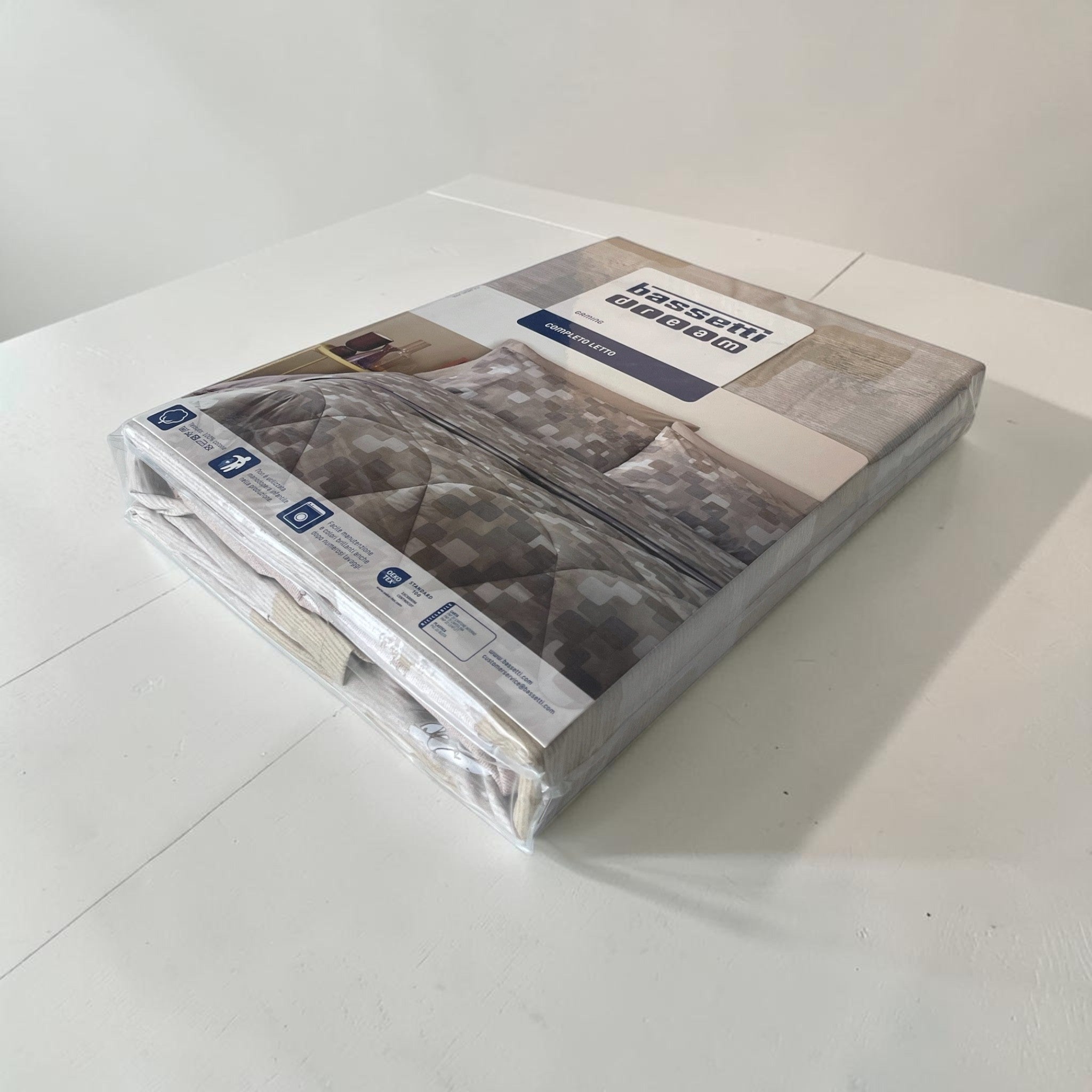 Packaging completo lenzuola Bassetti Gaming beige piazza e mezza