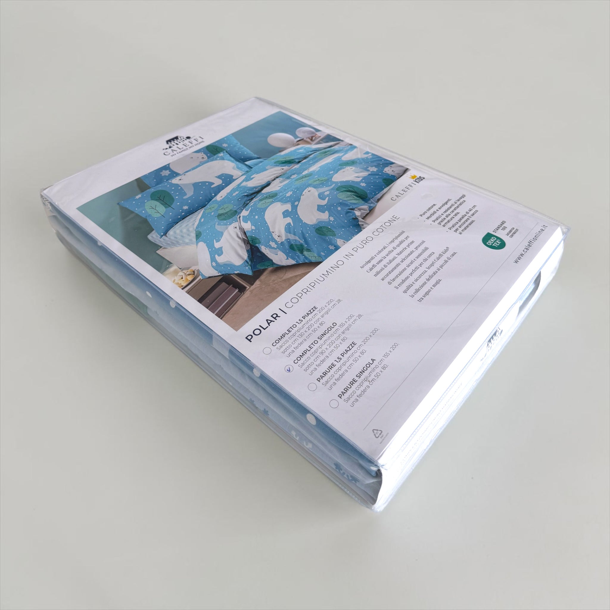 Confezione originale del completo copripiumino singolo Caleffi Polar in puro cotone