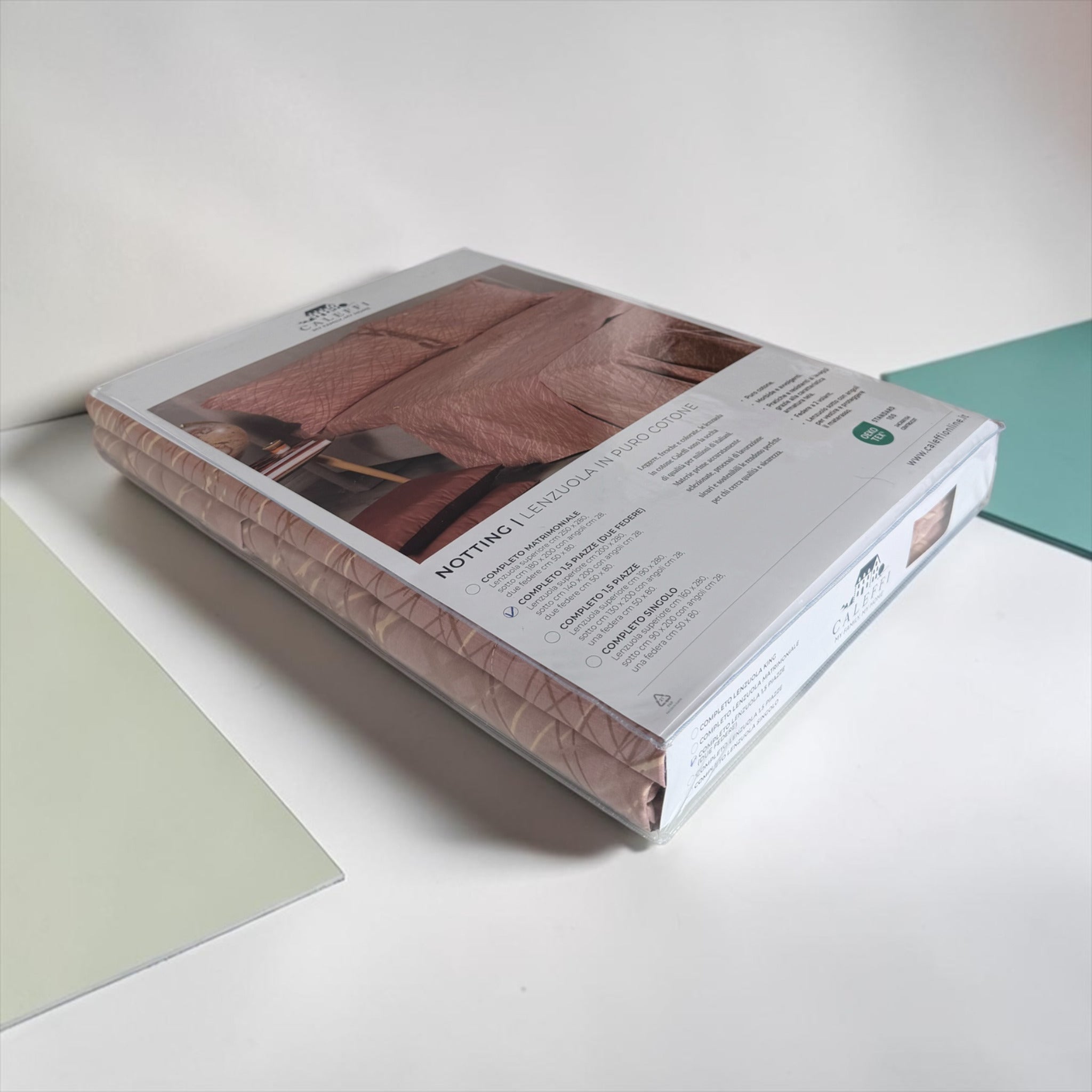 Confezione originale del completo lenzuola matrimoniale Caleffi Notting colore Cipria