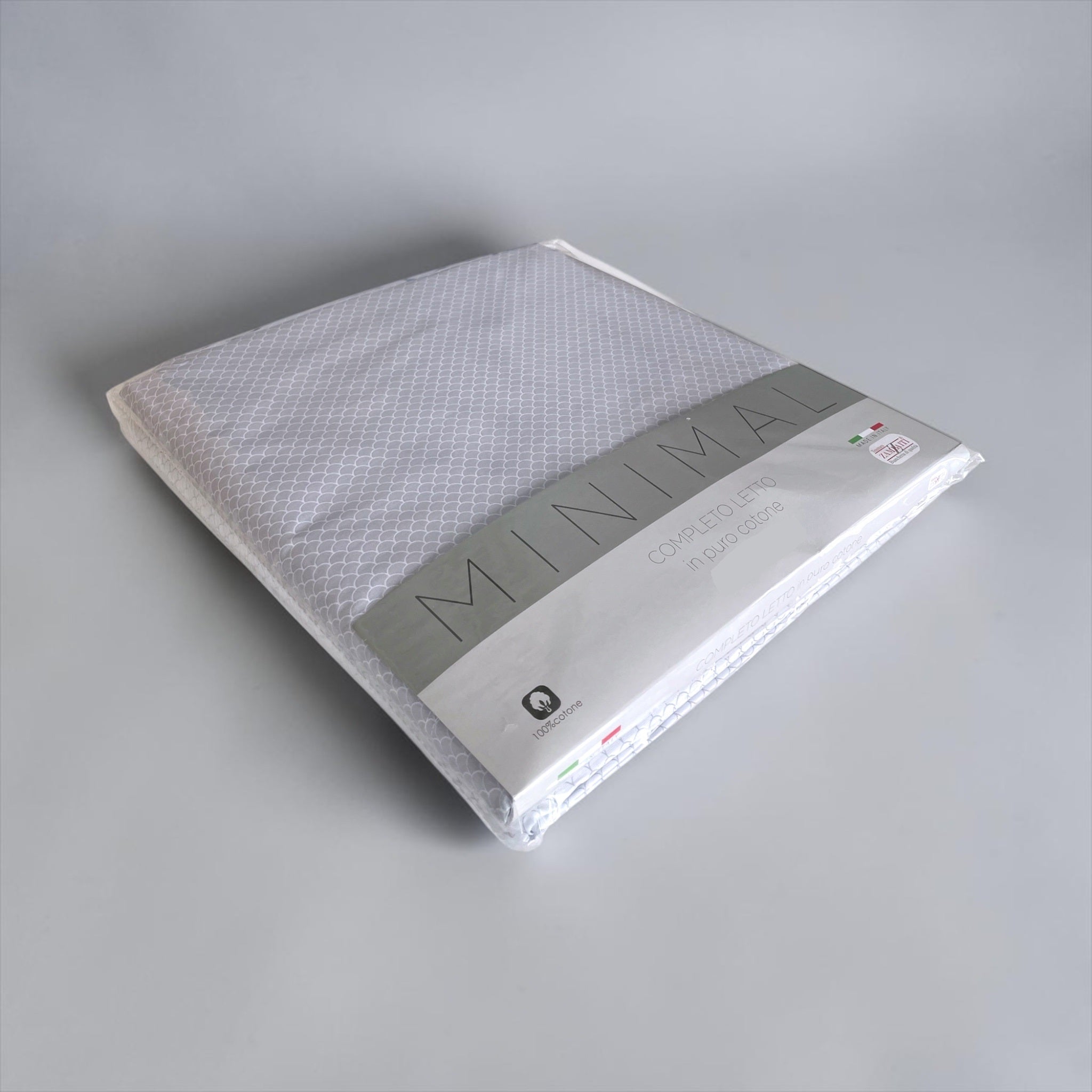 Confezione originale del completo lenzuola matrimoniale Zambaiti Arki Made in Italy grigio