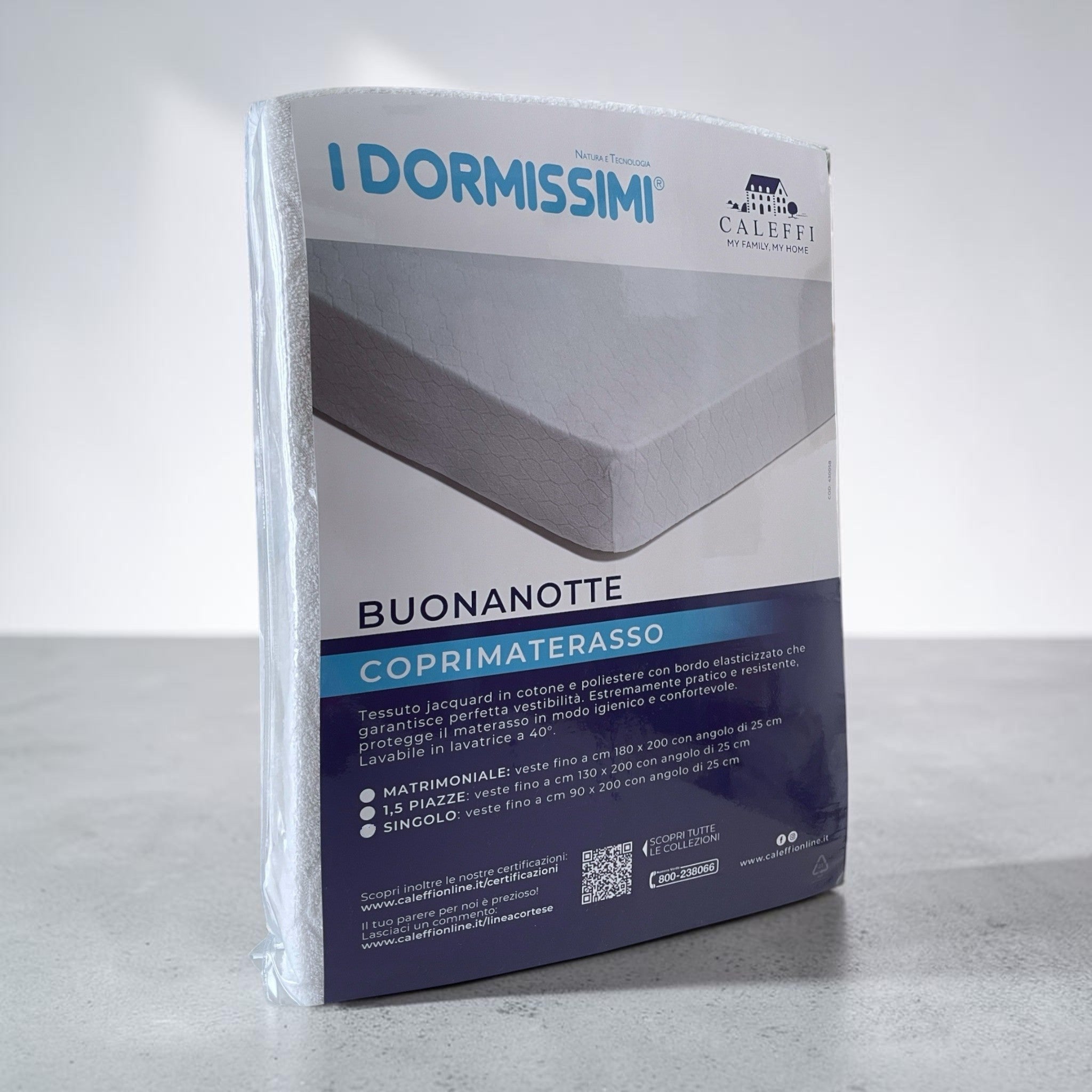Confezione originale del coprimaterasso Caleffi Buonanotte in spugna jersey