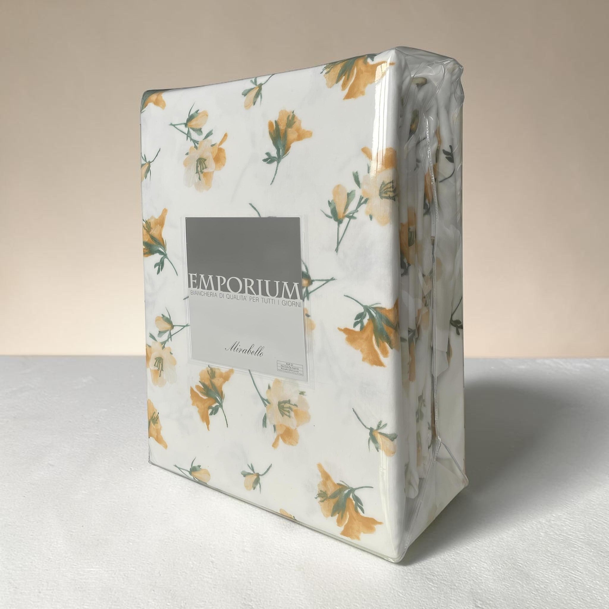 Confezione originale del completo lenzuola matrimoniale Mirabello Fiori di Rododendro
