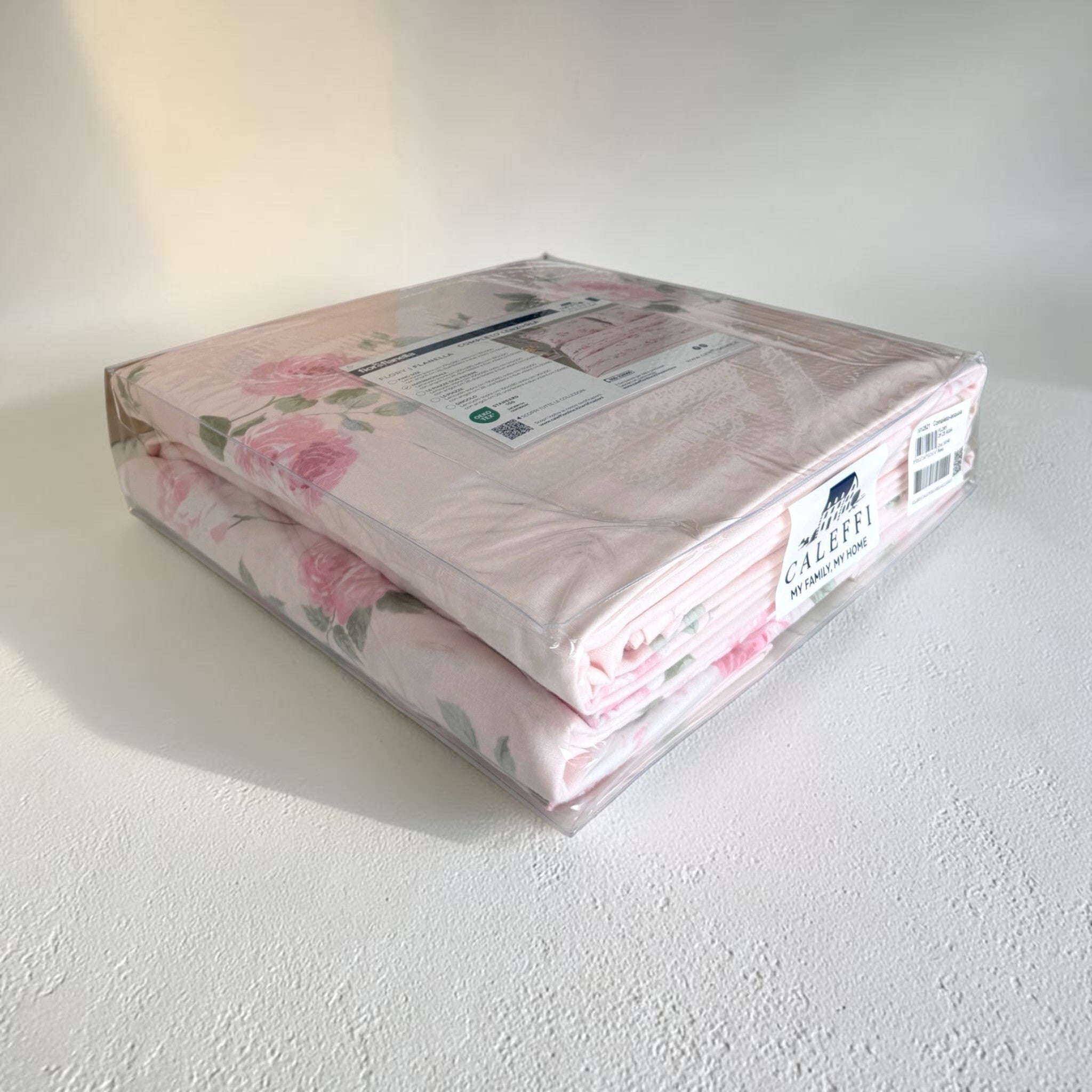 Confezione originale completo lenzuola matrimoniale Caleffi Flory in flanella 100 cotone rosa