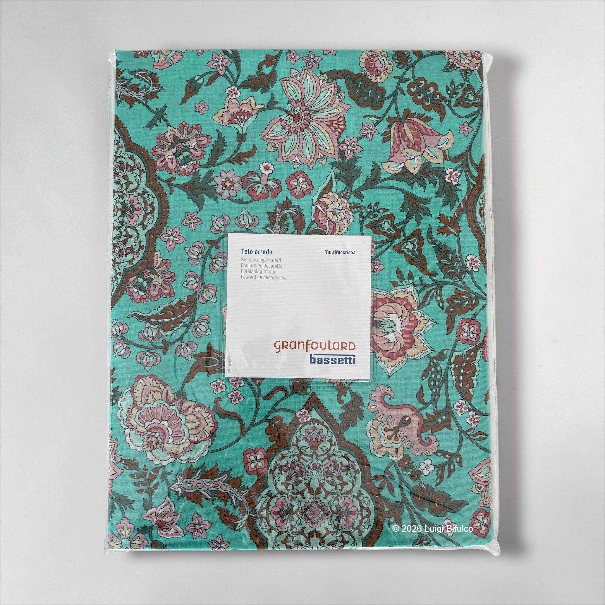 Confezione originale del telo arredo Bassetti Granfoulard Tigullio 270x270 cm colore verde acqua