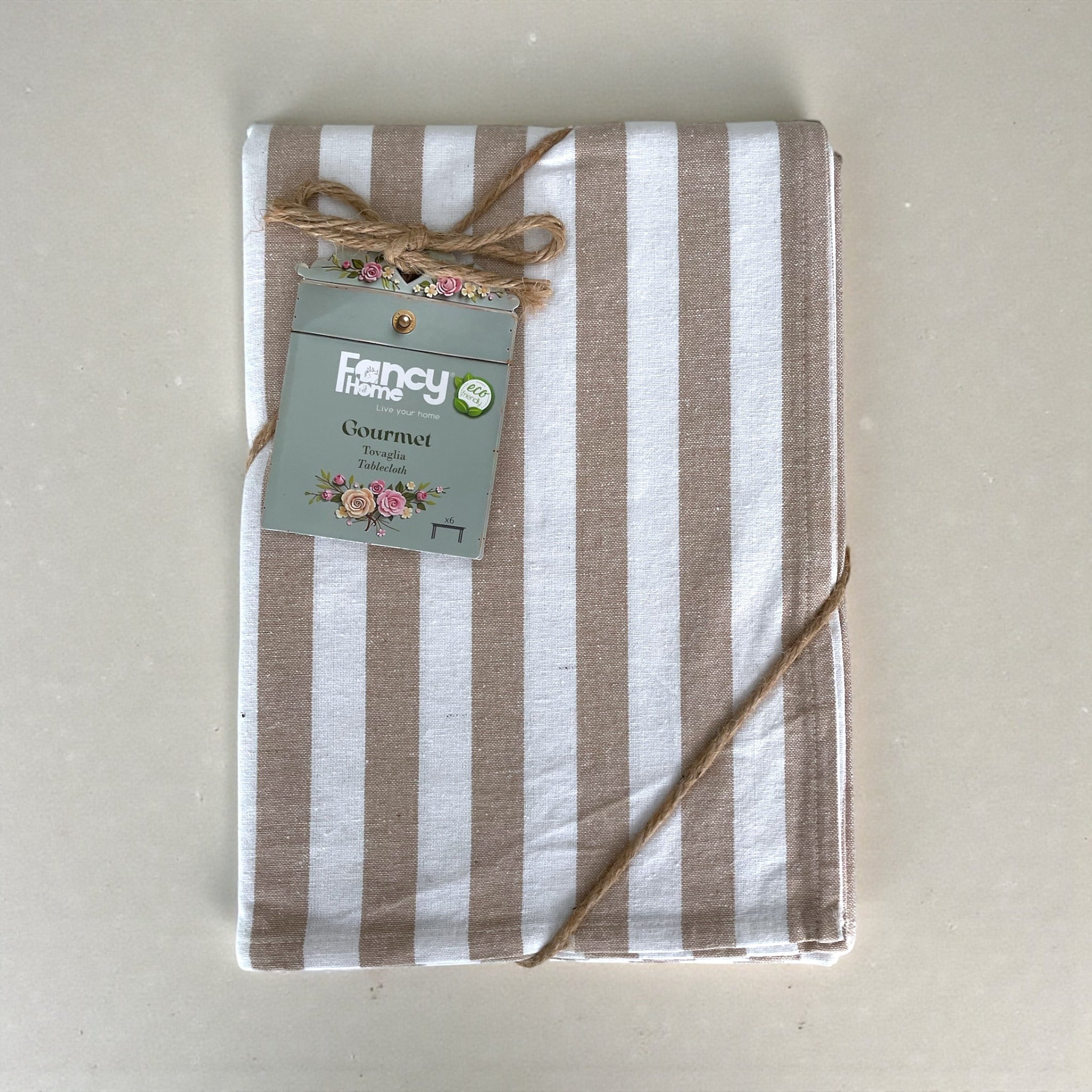 Confezione tovaglia Gourmet Fancy Home a righe beige in cotone e poliestere