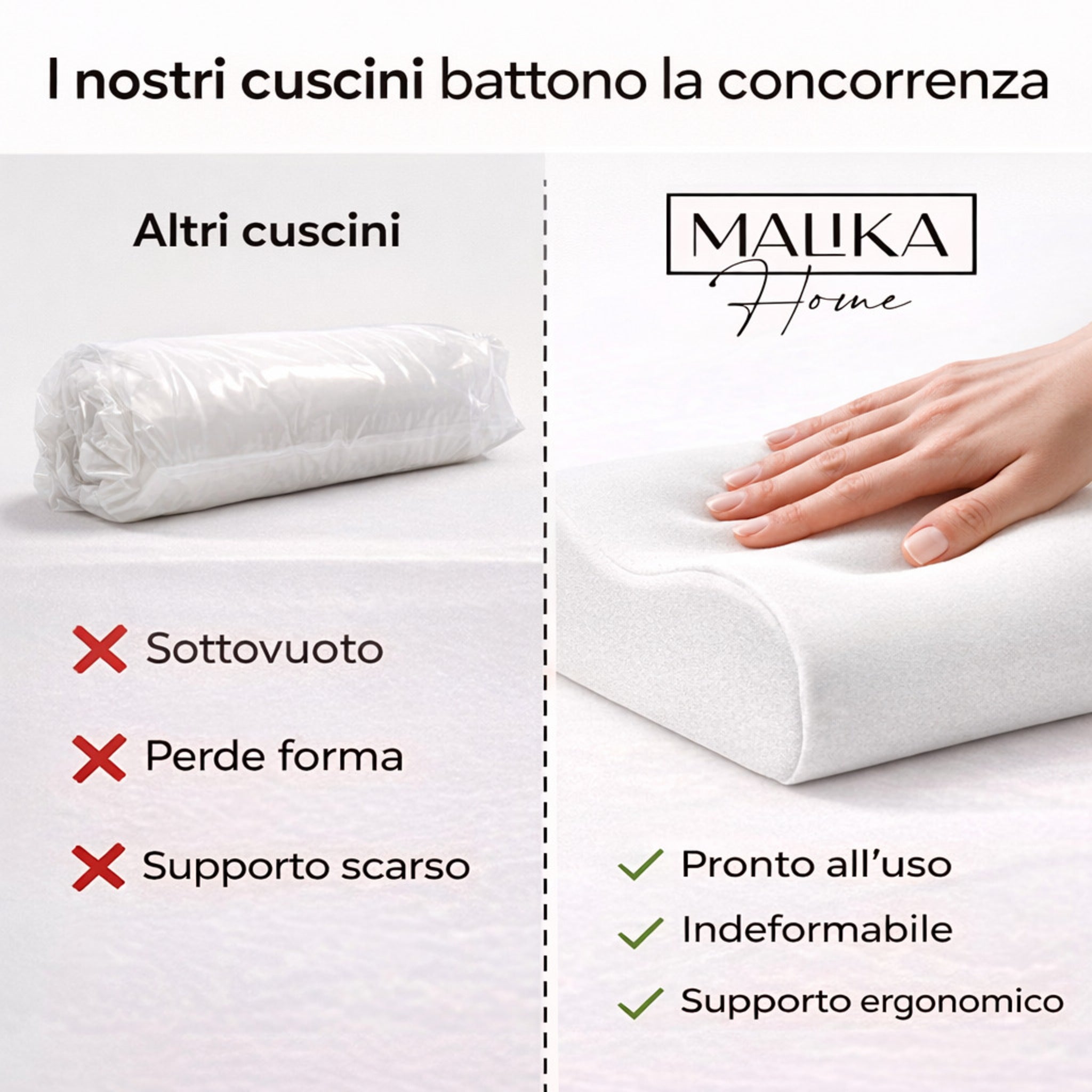 confronto cuscino memory foam non sottovuoto