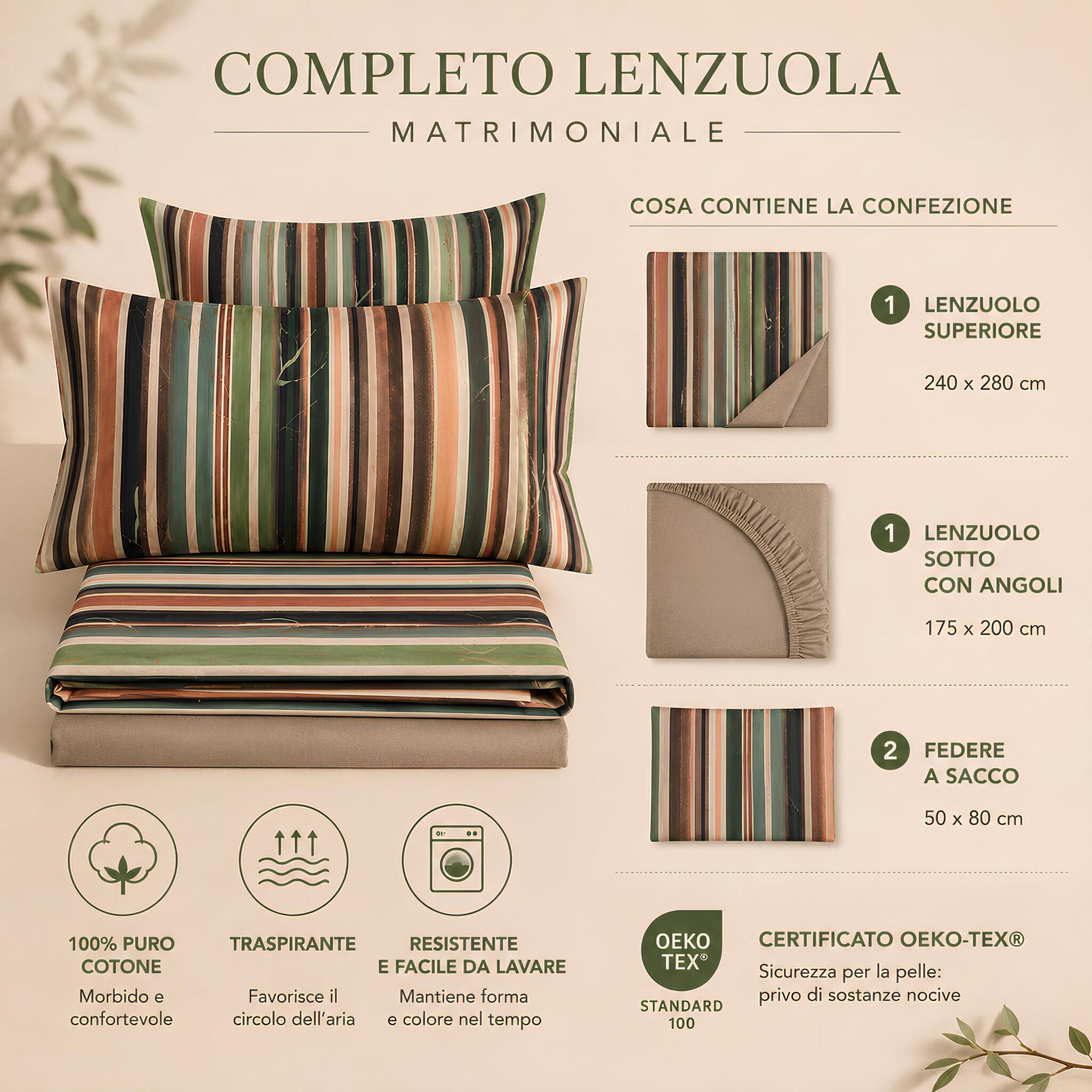 Contenuto del set completo lenzuola matrimoniali Bassetti Grove con lenzuolo sopra sotto e due federe
