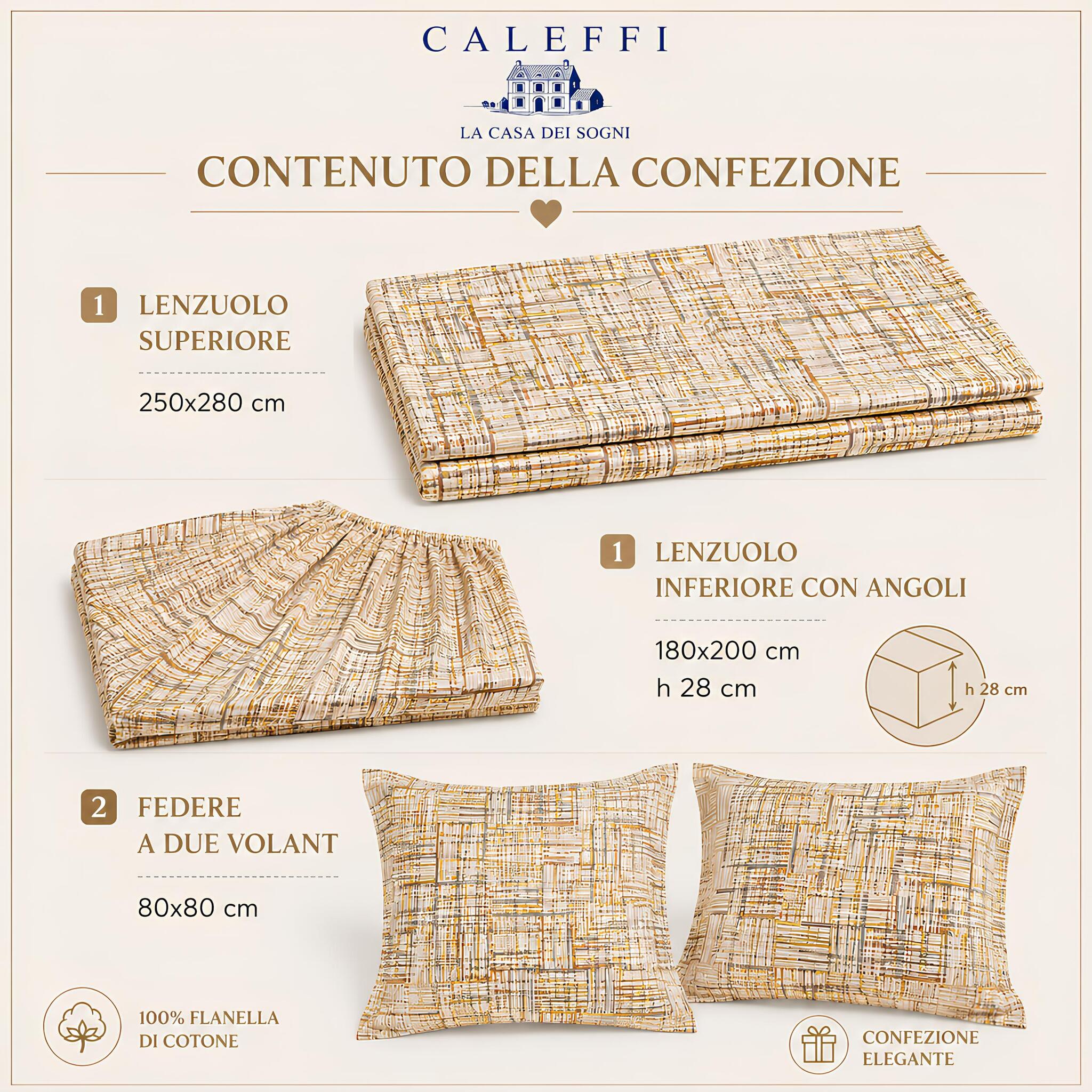 Contenuto della confezione del completo lenzuola matrimoniale Caleffi Atlas Ambra