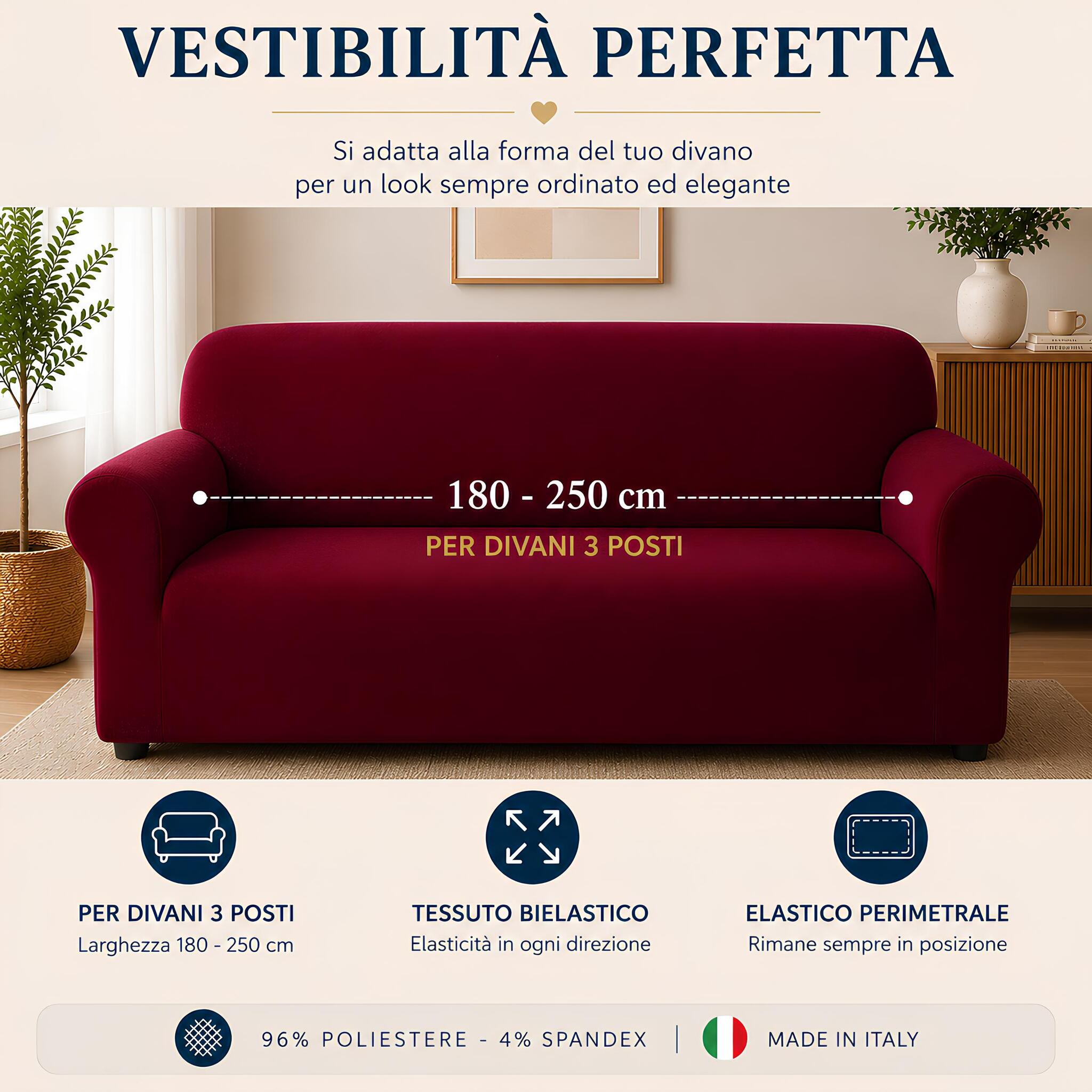 Copridivano Elasticizzato 3 Posti Buccia di Mela Bielastico Lavabile Universale Made in Italy