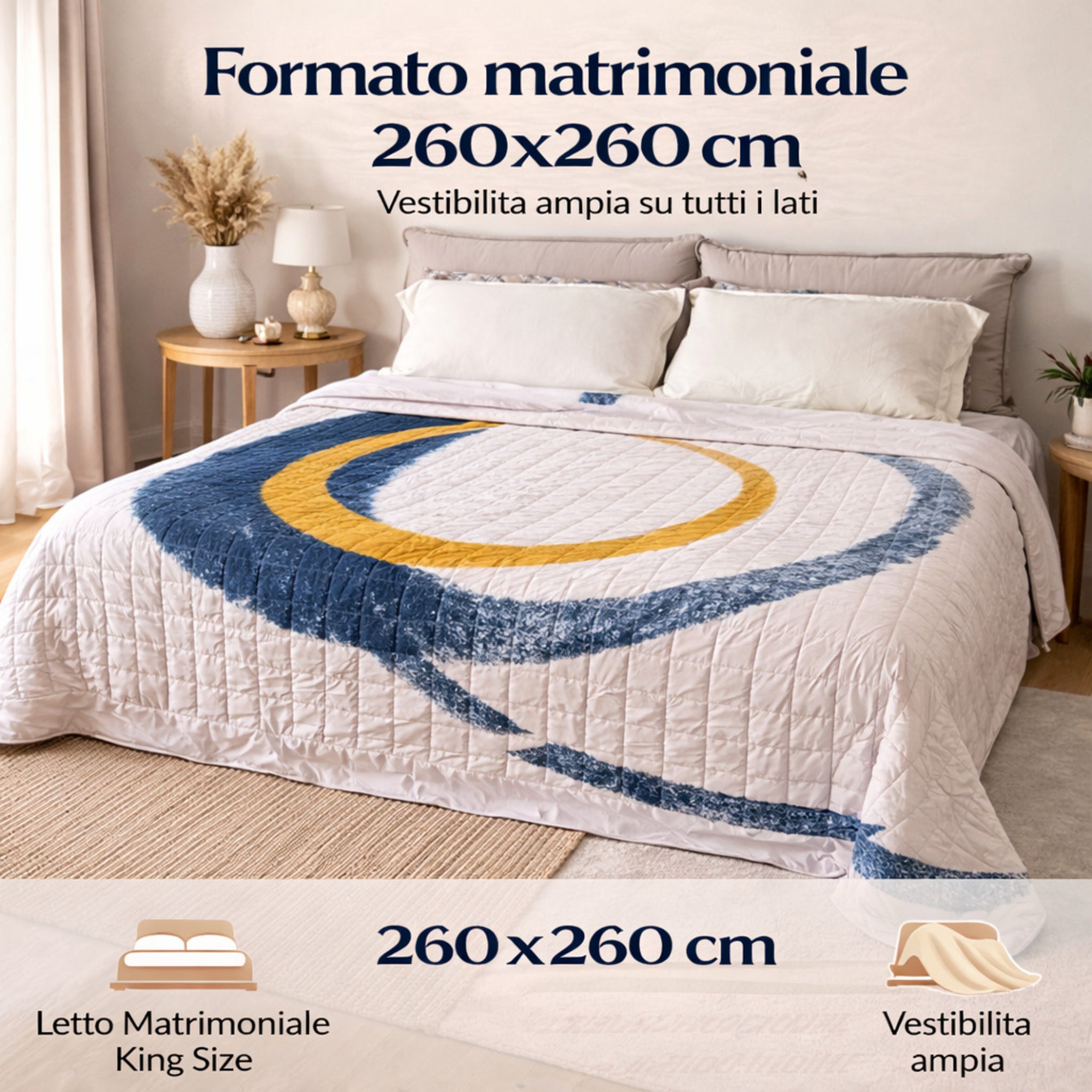 Copriletto matrimoniale 260x260 vestibilità ampia