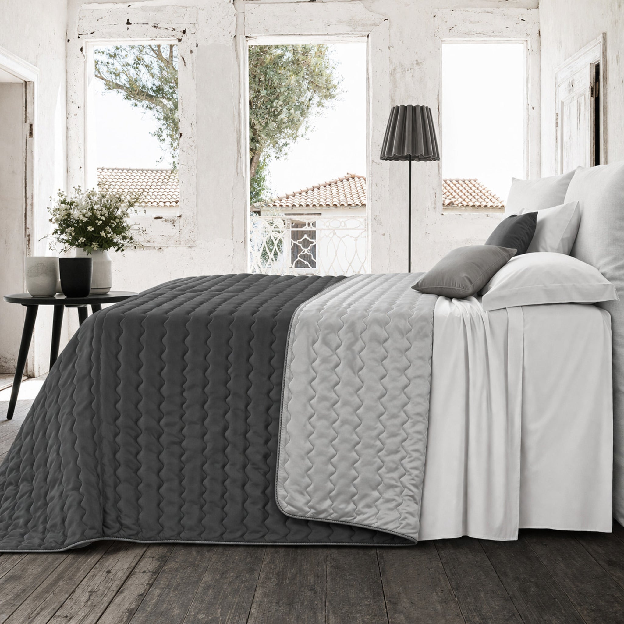 Copriletto trapuntato double face antracite matrimoniale Zambaiti
